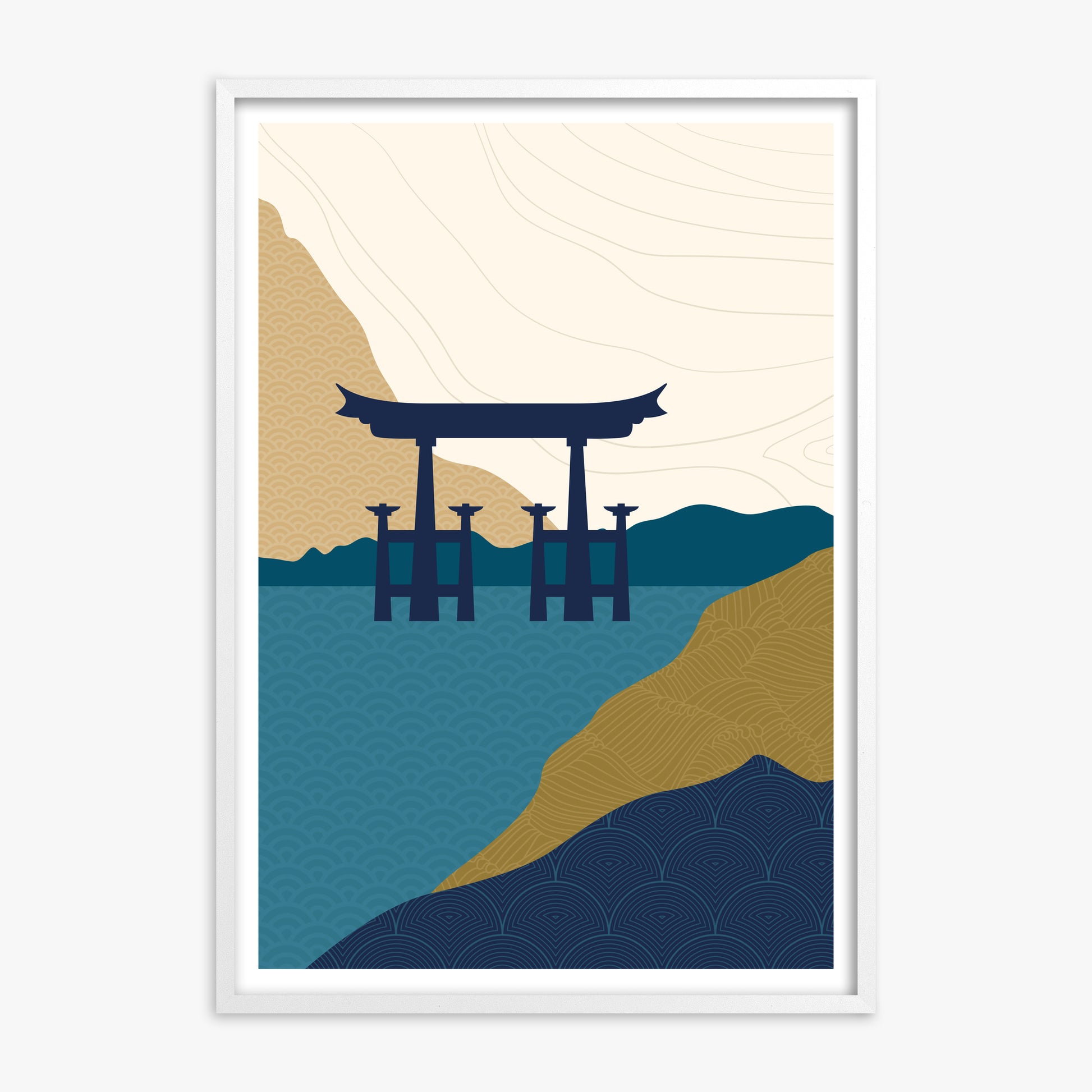 Torii Gate in the Water, White Framed Poster With White Frame