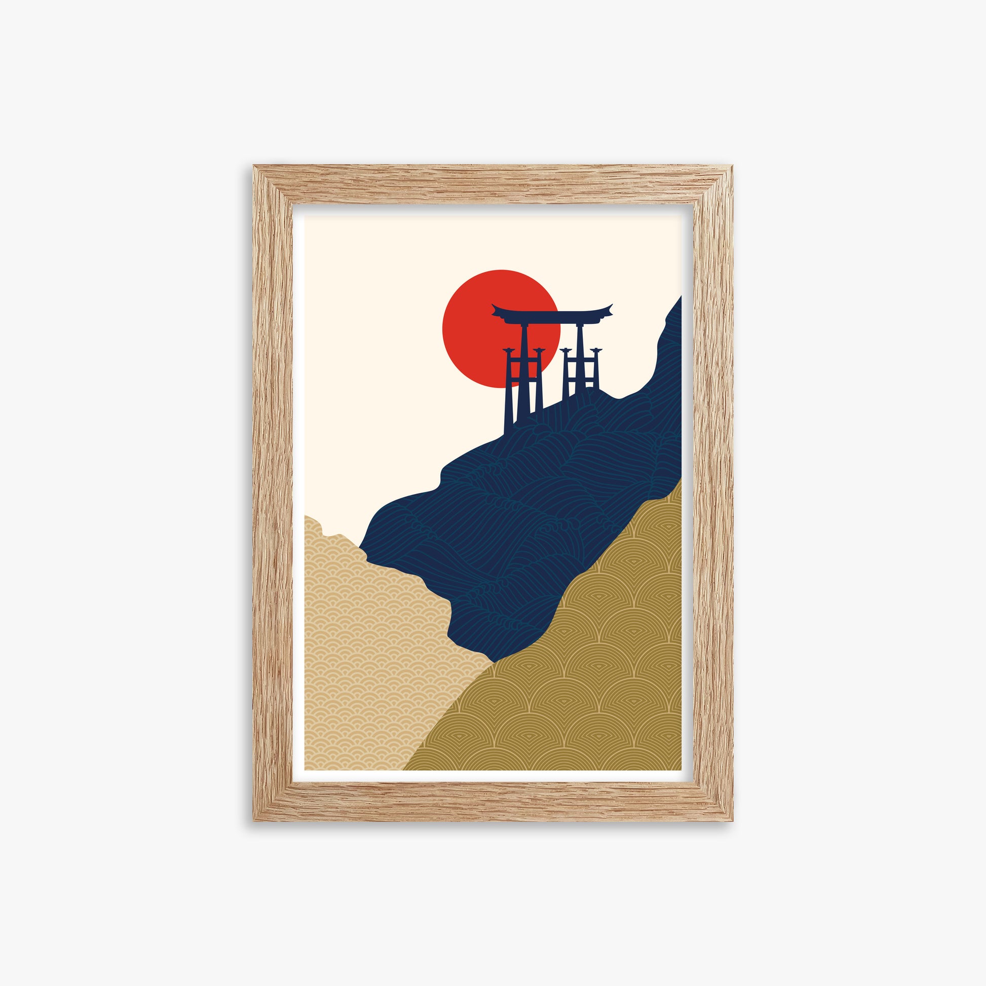 Torii Gate in the Sun, 21x30cm Framed Poster With Raw Oak Frame