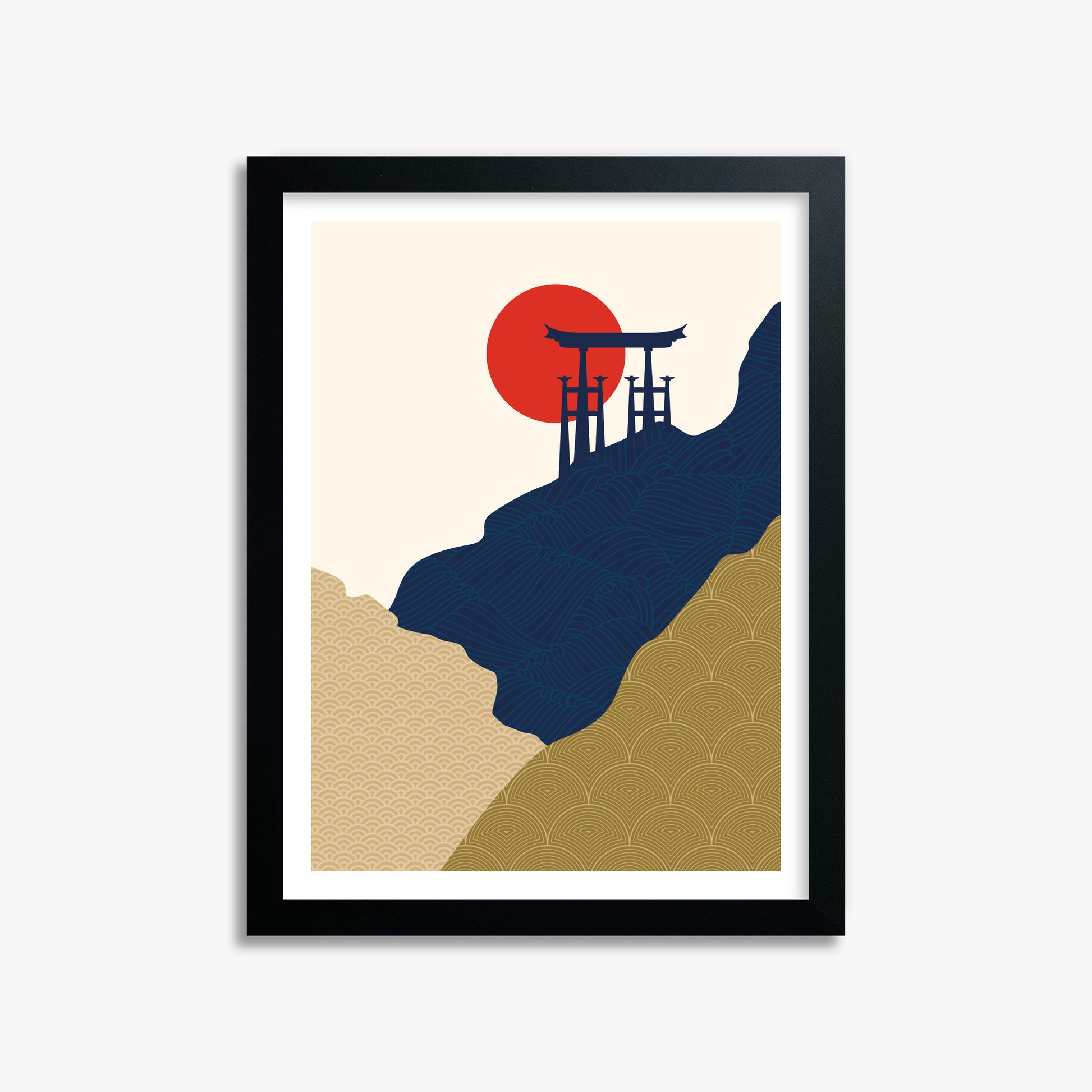 Torii Gate in the Sun, 30x40cm Framed Poster With Black Frame