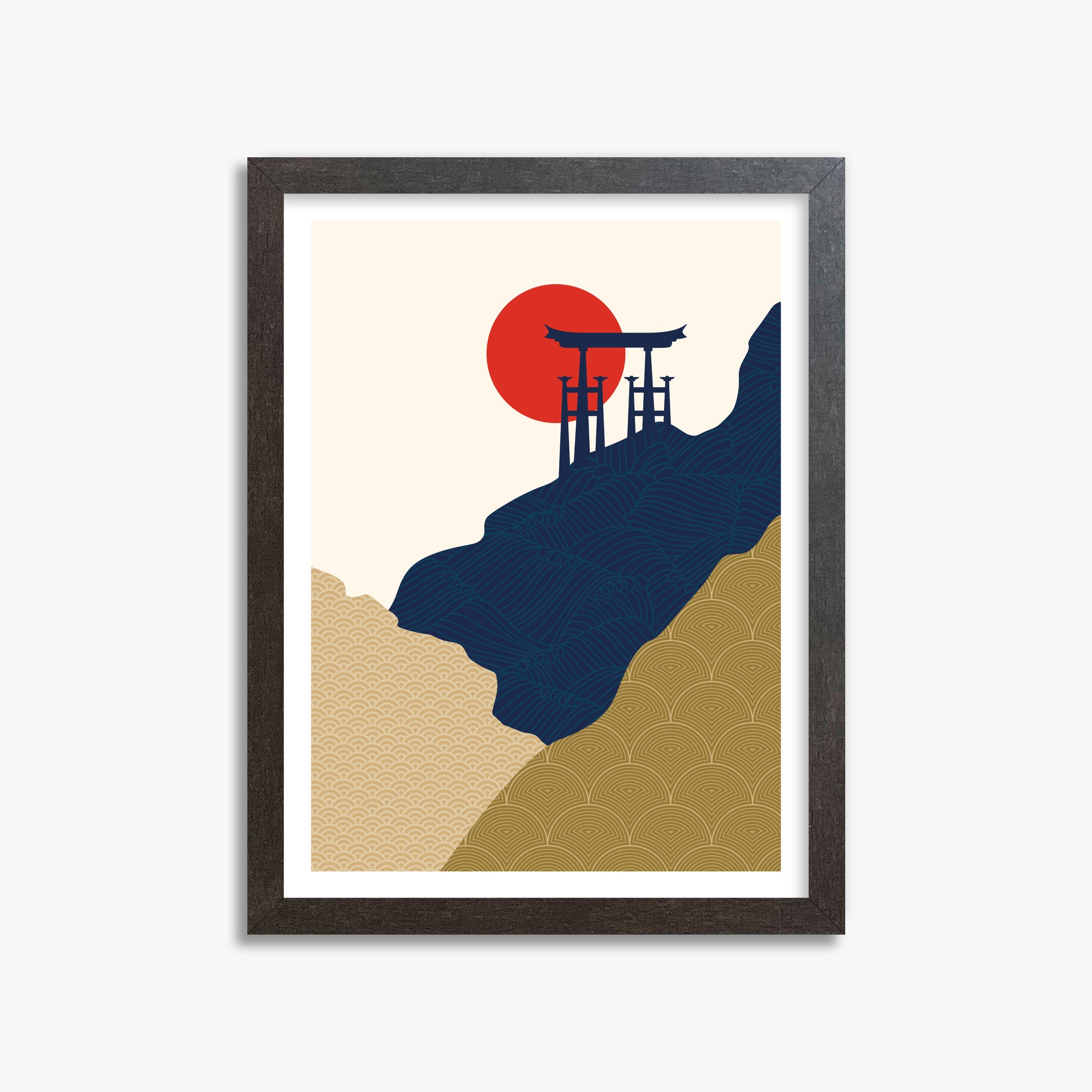 Torii Gate in the Sun, 30x40cm Framed Poster With Espresso Frame