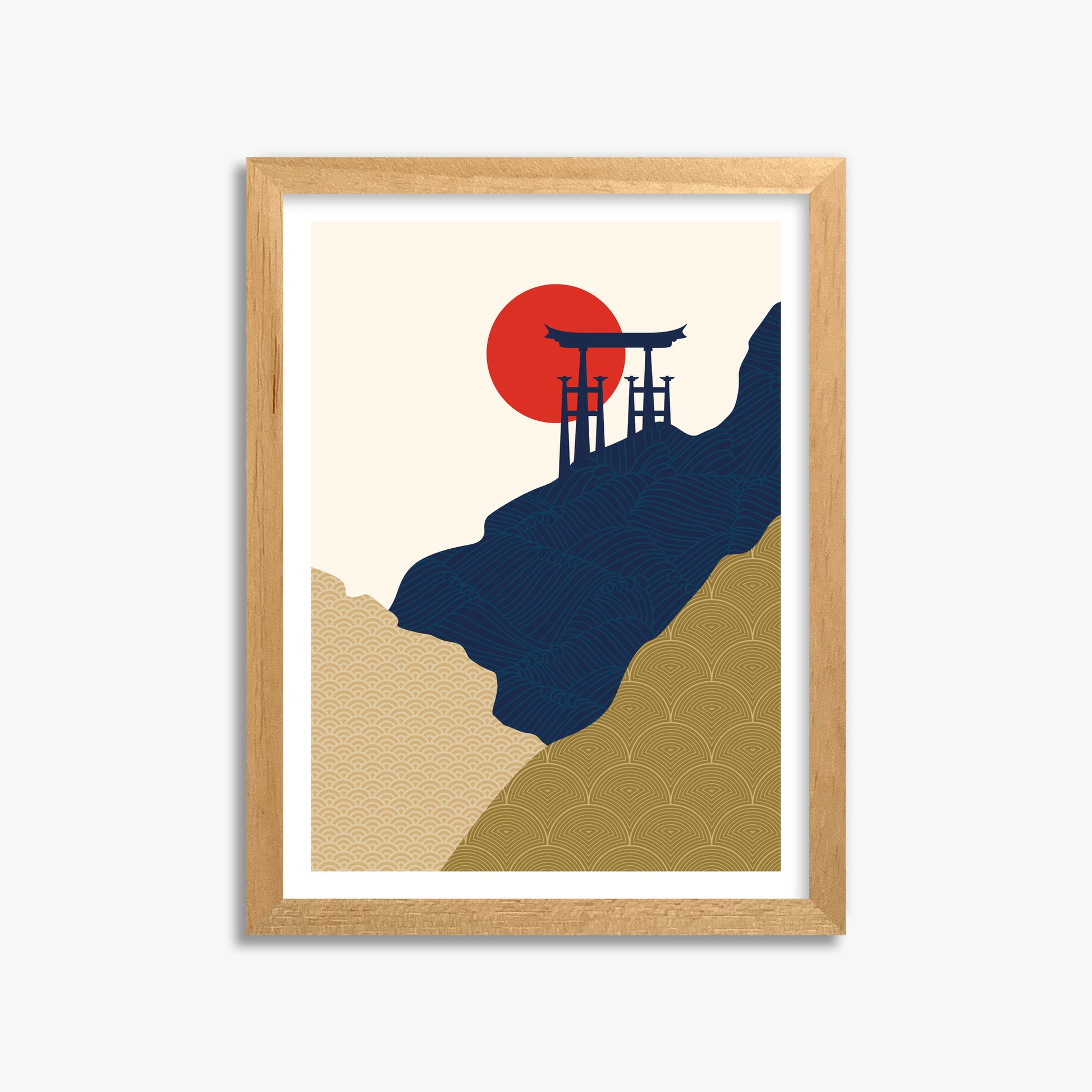 Torii Gate in the Sun, 30x40cm Framed Poster With Oak Frame