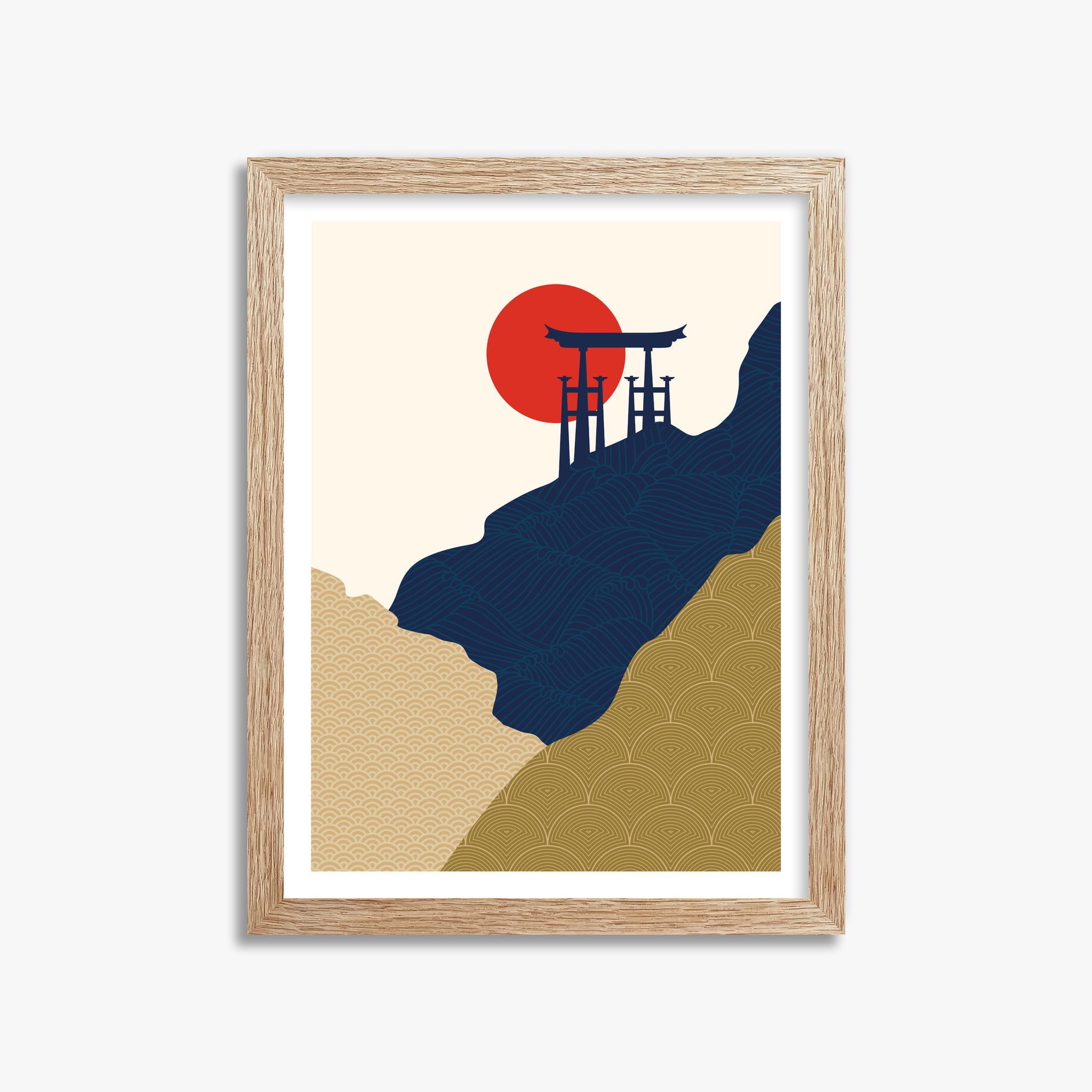 Torii Gate in the Sun, 30x40cm Framed Poster With Raw Oak Frame