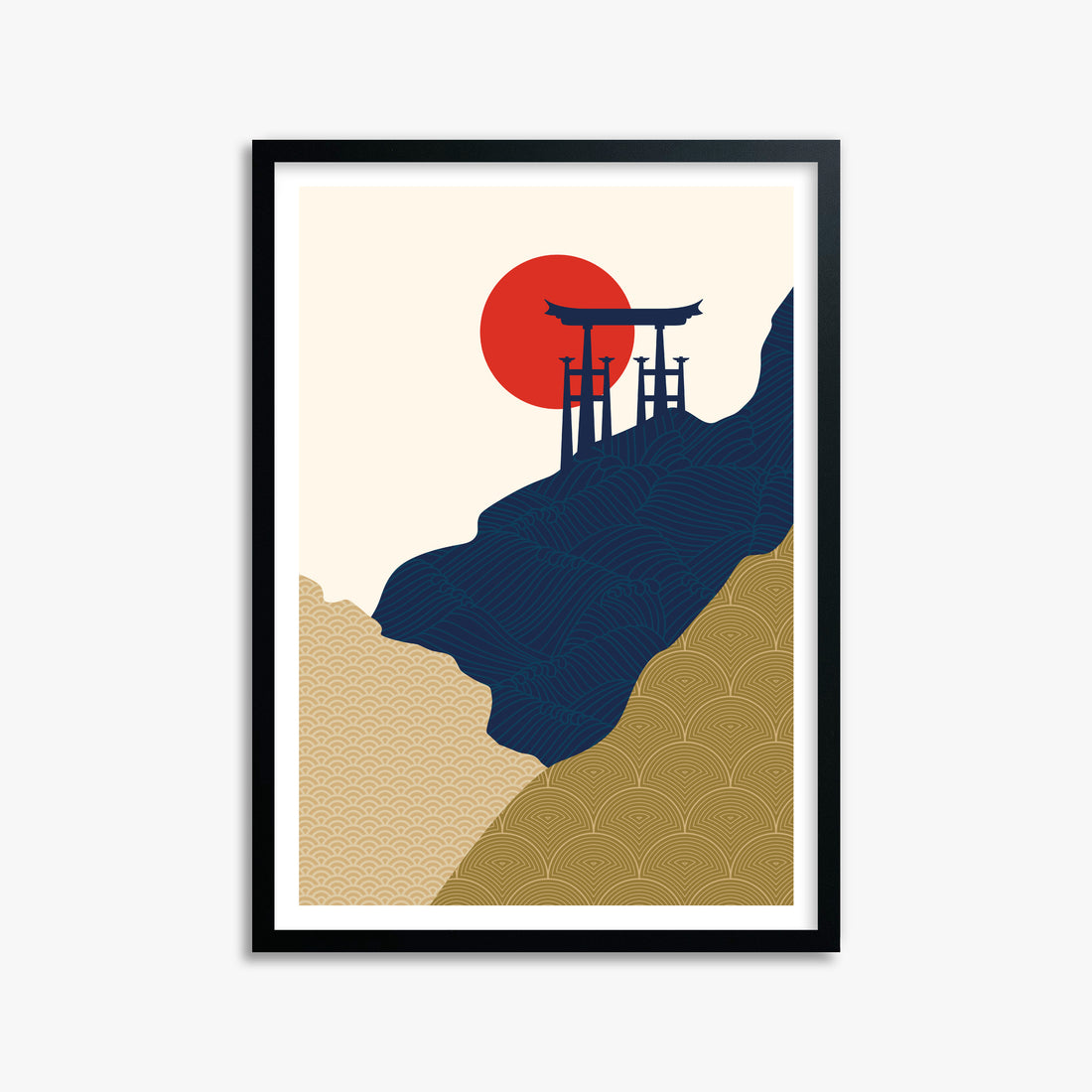 Torii Gate in the Sun, 50x70cm Framed Poster With Black Frame
