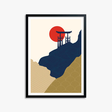 Torii Gate in the Sun, 50x70cm Framed Poster With Black Frame