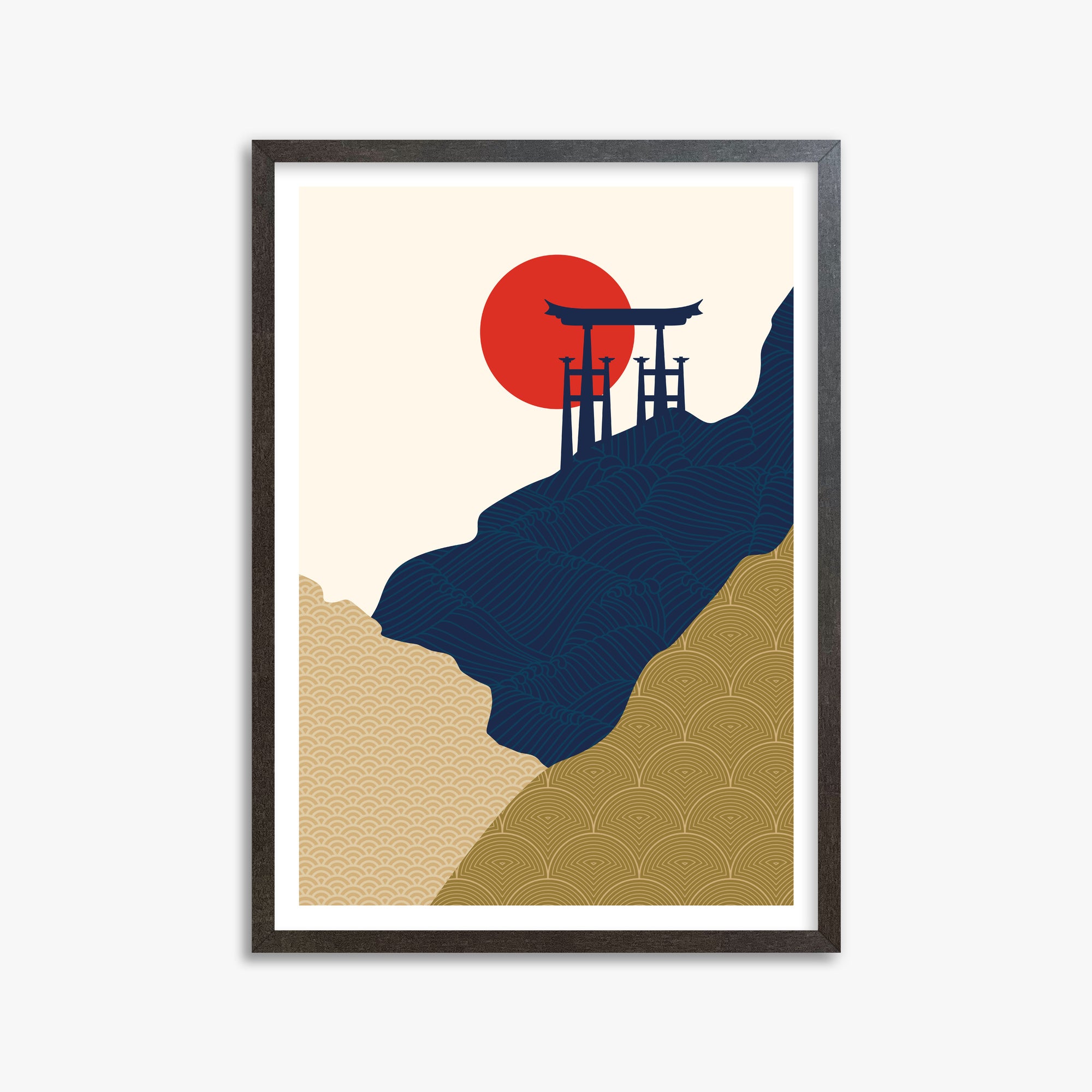 Torii Gate in the Sun, 50x70cm Framed Poster With Espresso Frame