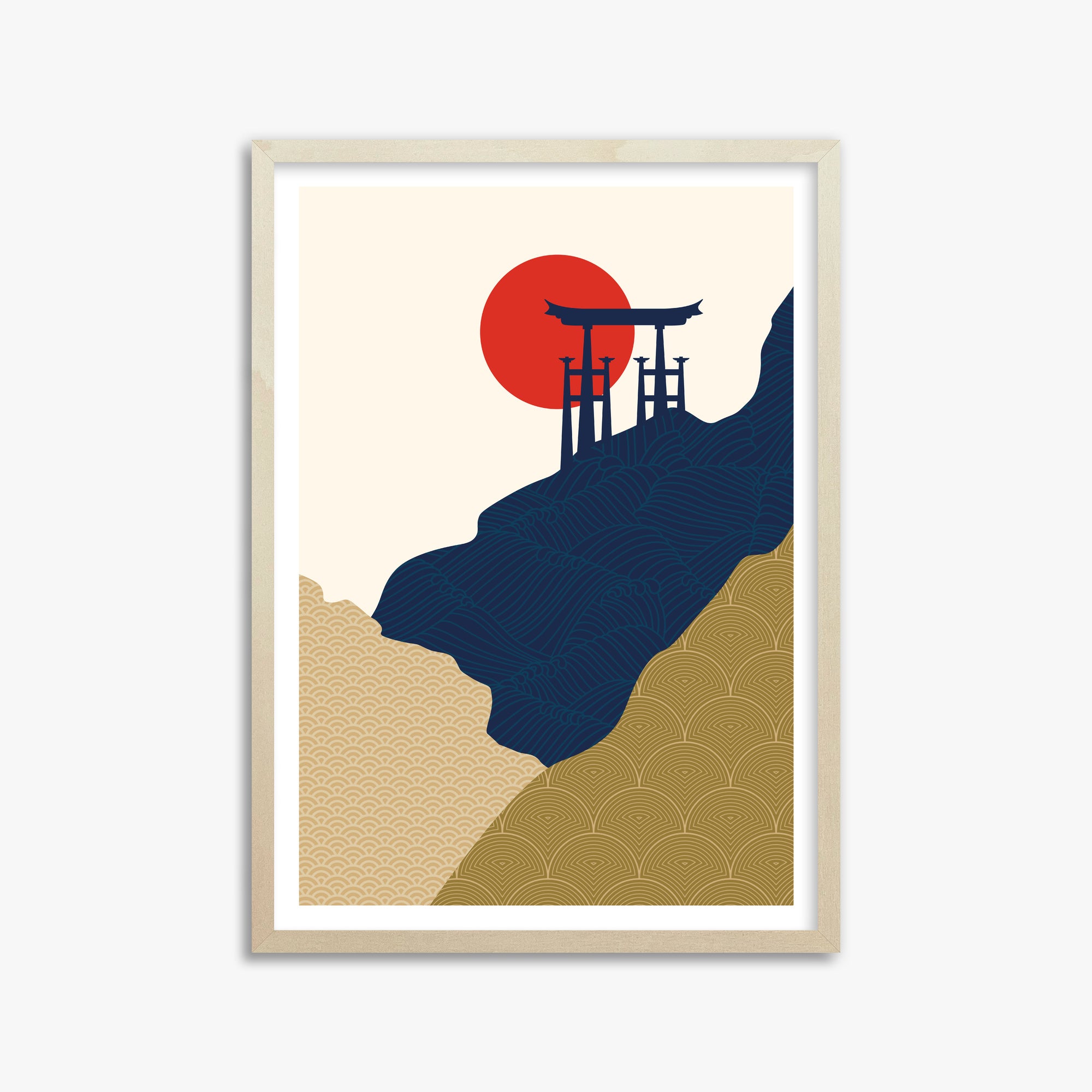 Torii Gate in the Sun, 50x70cm Framed Poster With Lime Wood Frame