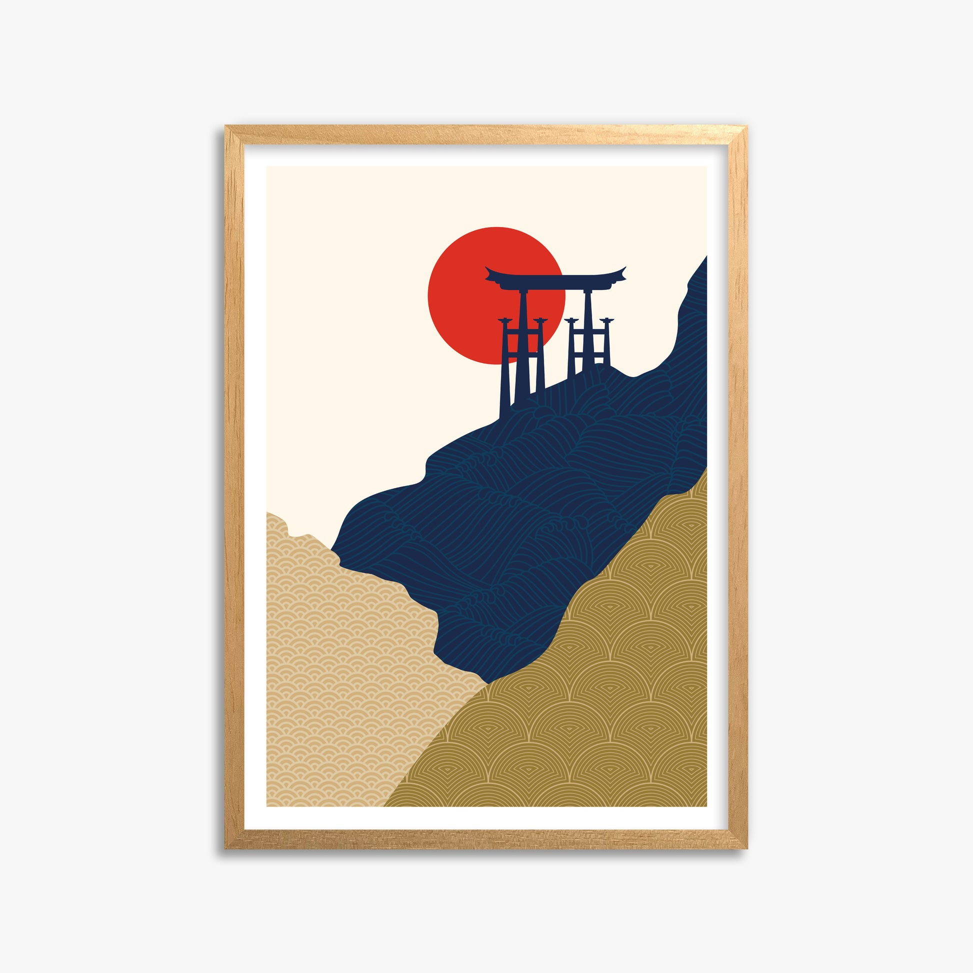Torii Gate in the Sun, 50x70cm Framed Poster With Oak Frame