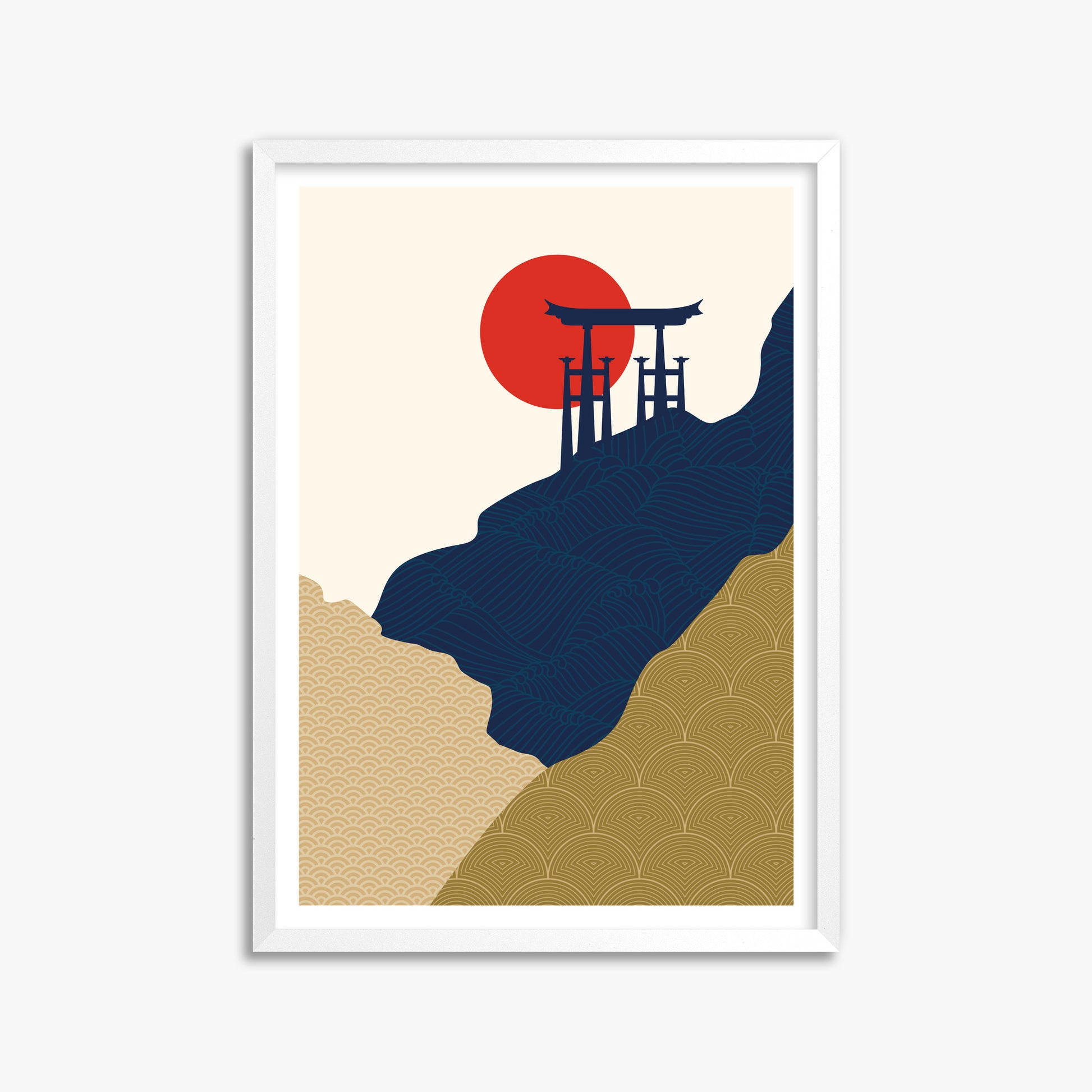 Torii Gate in the Sun, 50x70cm Framed Poster With White Frame