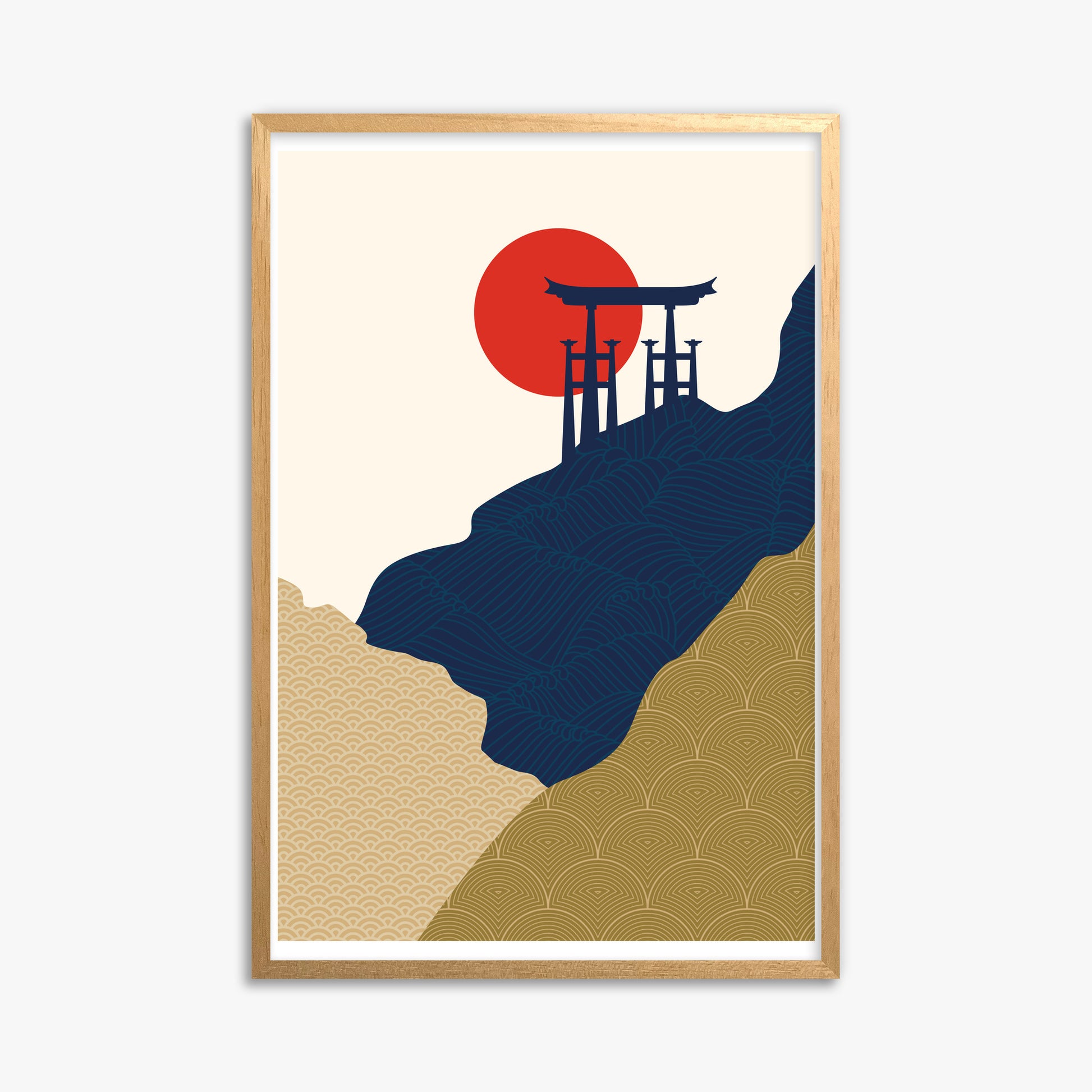Torii Gate in the Sun, 61x91cm Framed Poster With Oak Frame