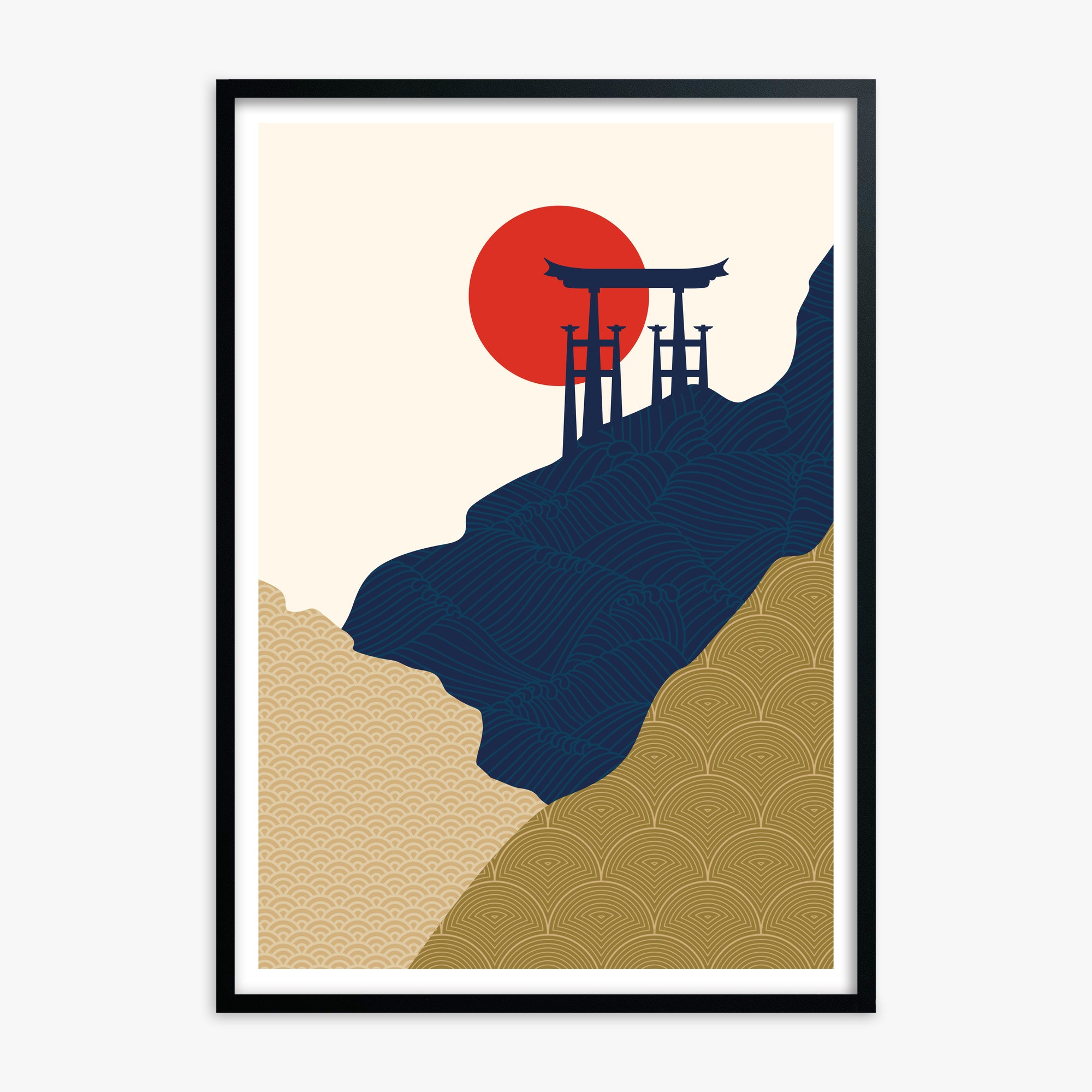 Torii Gate in the Sun, Black Framed Poster With Black Frame