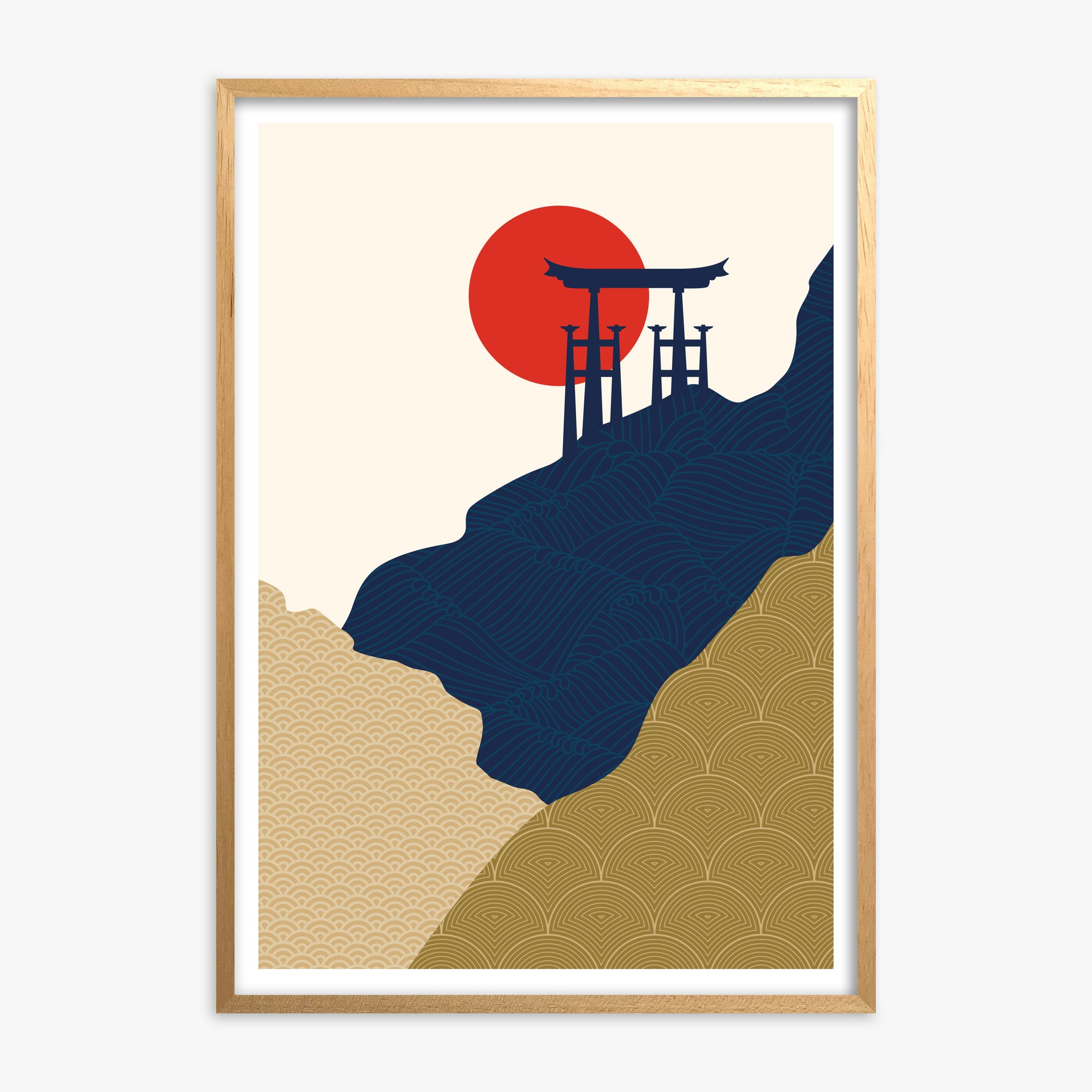 Torii Gate in the Sun, Oak Framed Poster With Oak Frame