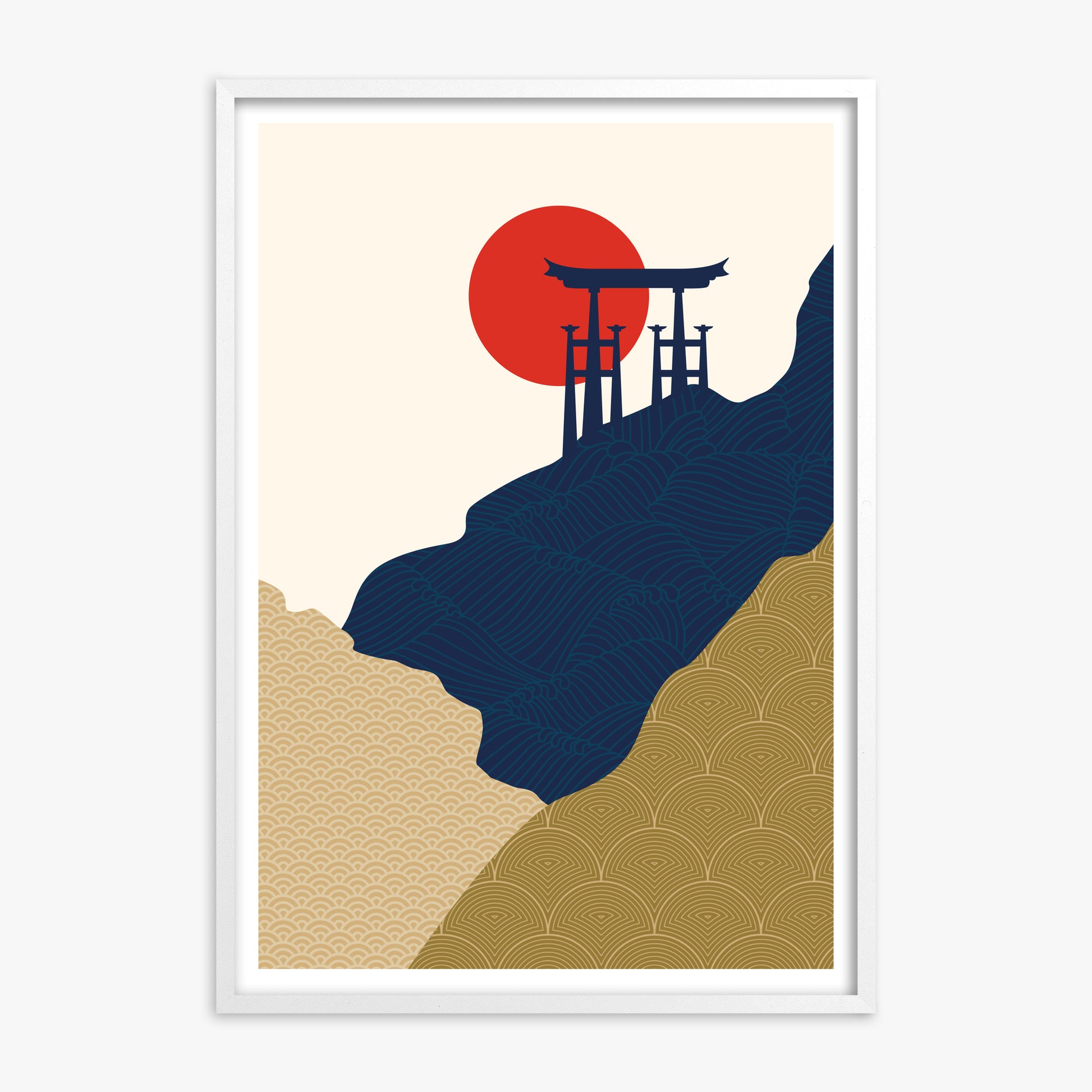 Torii Gate in the Sun, White Framed Poster With White Frame
