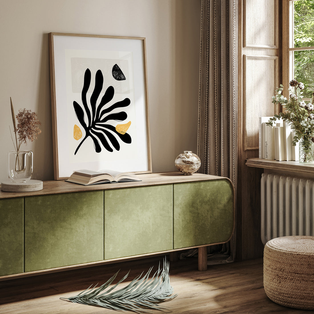 Leafs in Wind, 50x70cm Framed Poster With Black Frame
