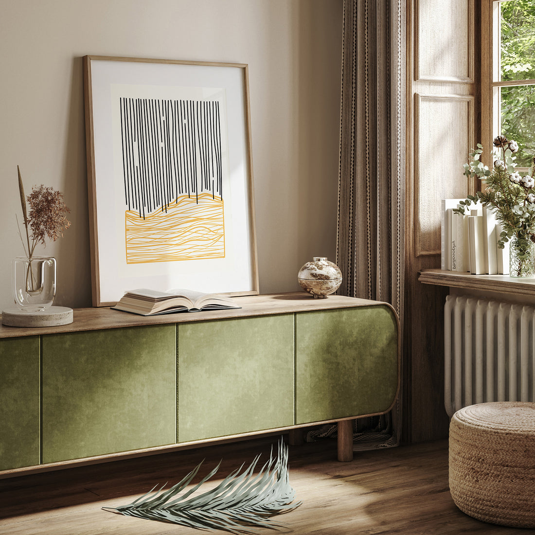 Rain over Hills, 50x70cm Framed Poster With Black Frame