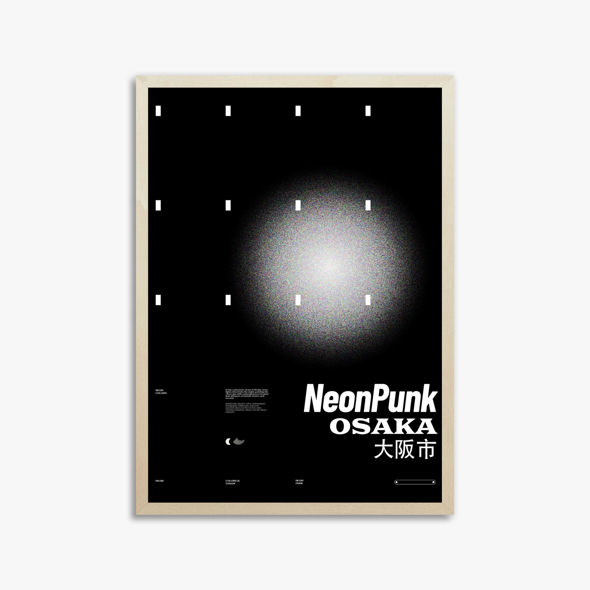 Black Neon Night, 50x70cm Framed Poster With Lime Wood Frame