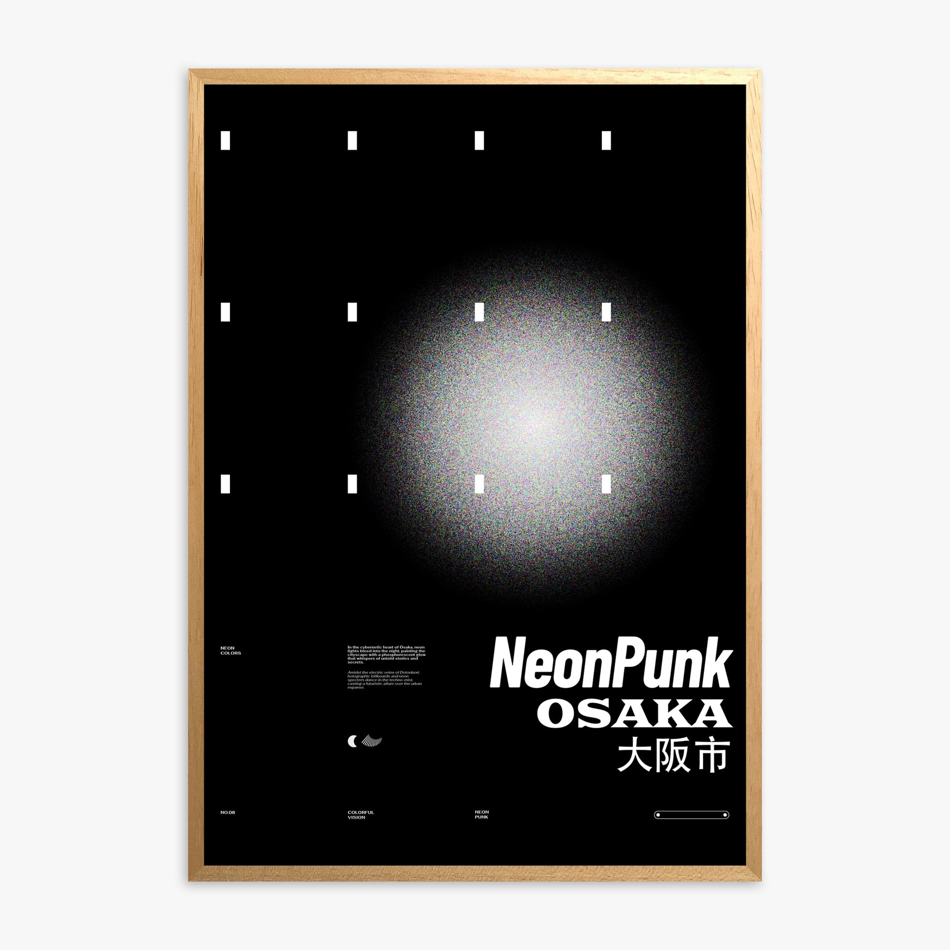 Black Neon Night, Oak Framed Poster With Oak Frame