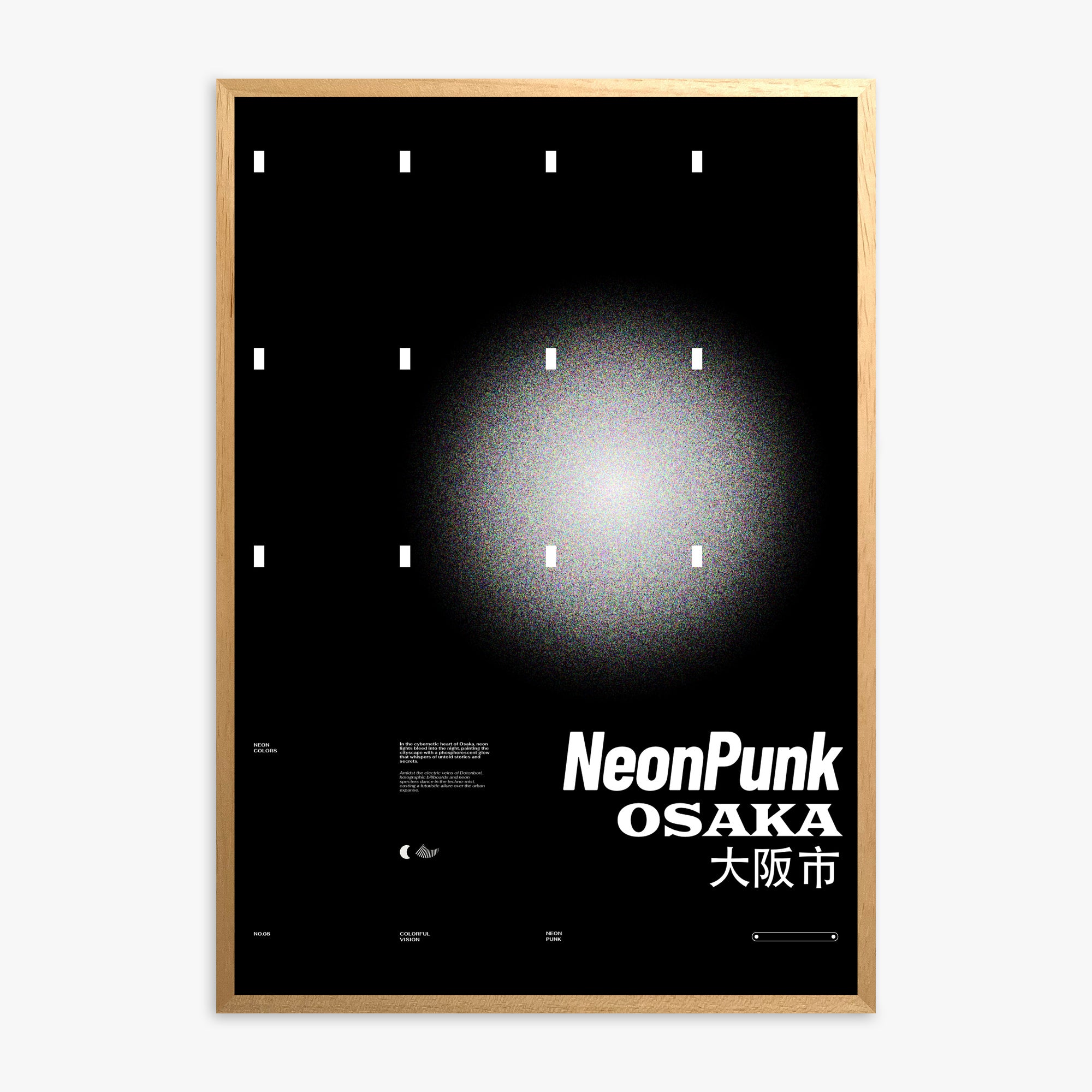 Black Neon Night, Oak Framed Poster With Oak Frame
