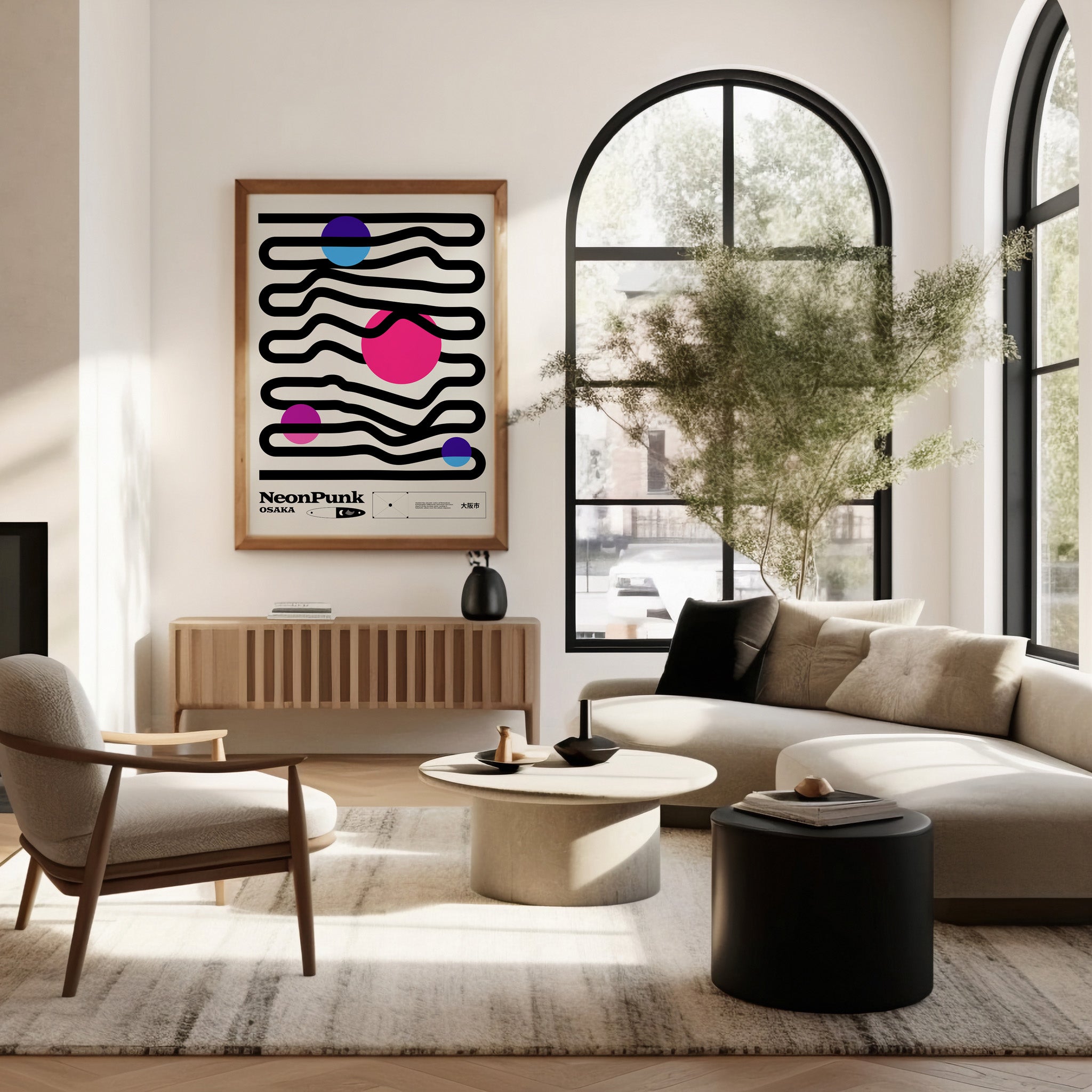 Zig-Zags Abstract Poster – Japanese Transit Map Art | Japandi Art
