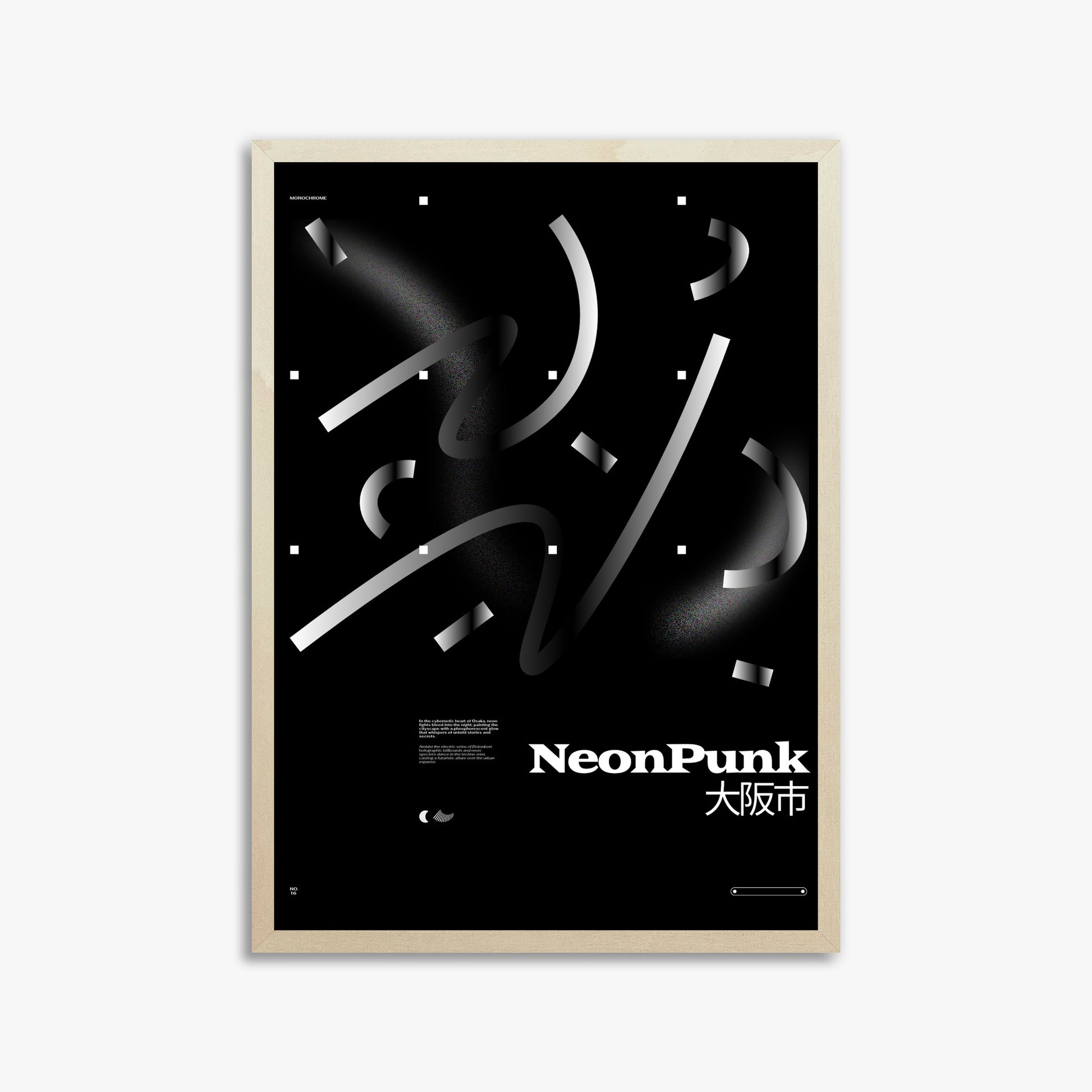 Monochrome Lines, 50x70cm Framed Poster With Lime Wood Frame