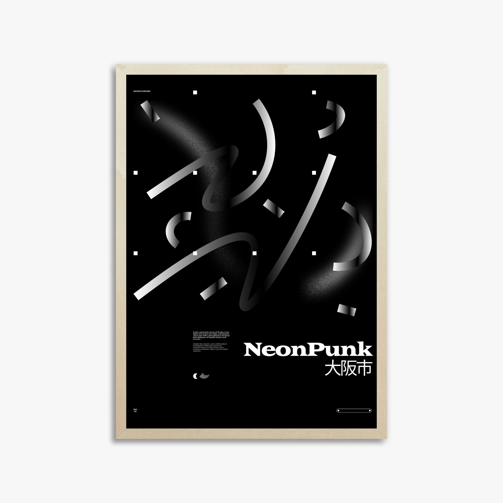 Monochrome Lines, 50x70cm Framed Poster With Lime Wood Frame