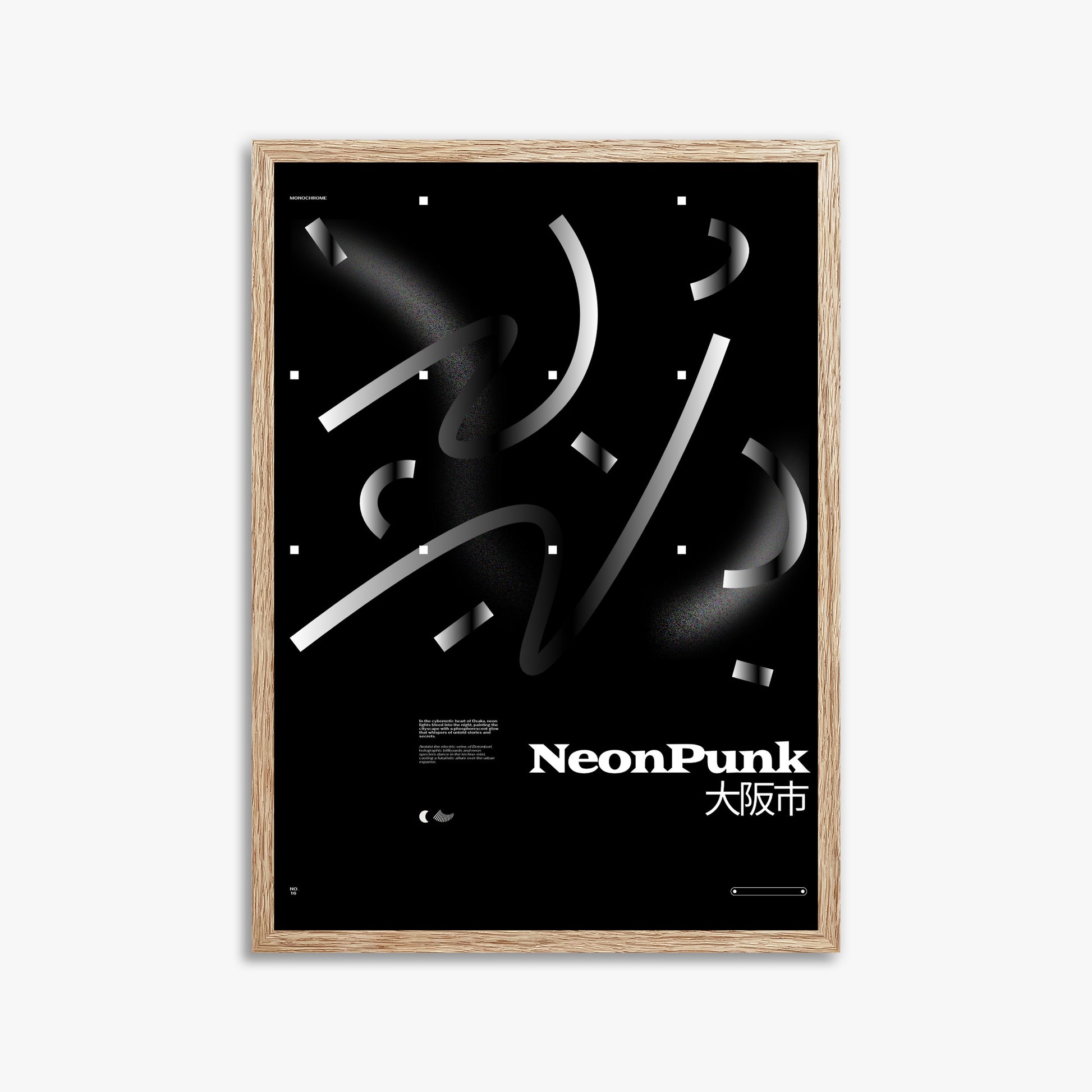 Monochrome Lines, 50x70cm Framed Poster With Raw Oak Frame