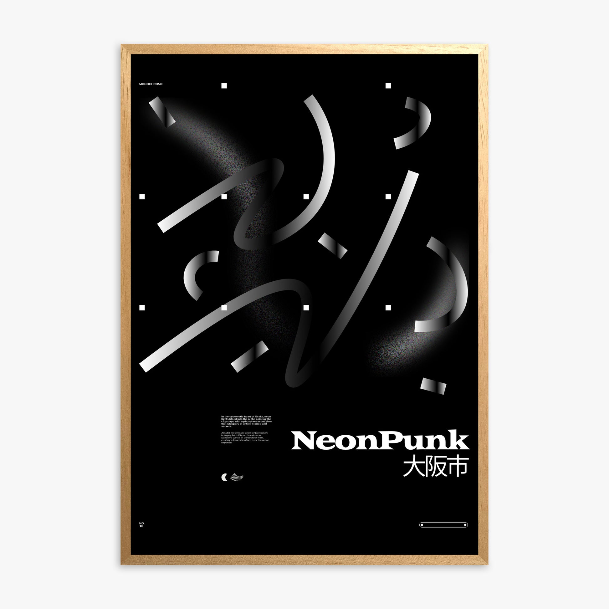 Monochrome Lines, Oak Framed Poster With Oak Frame