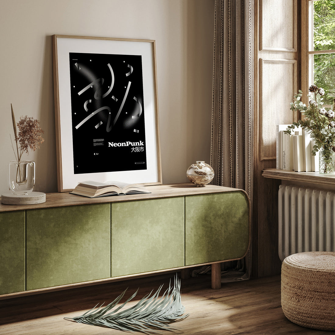 Monochrome Lines, 50x70cm Framed Poster With Black Frame