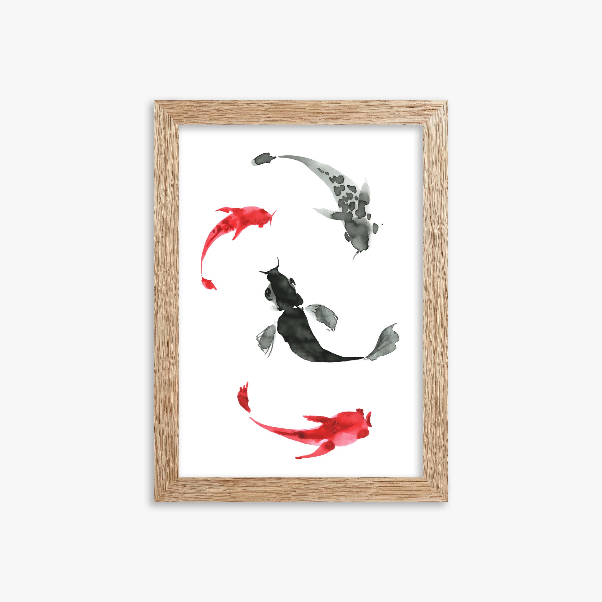 Koi Circling, 21x30cm Framed Poster With Raw Oak Frame