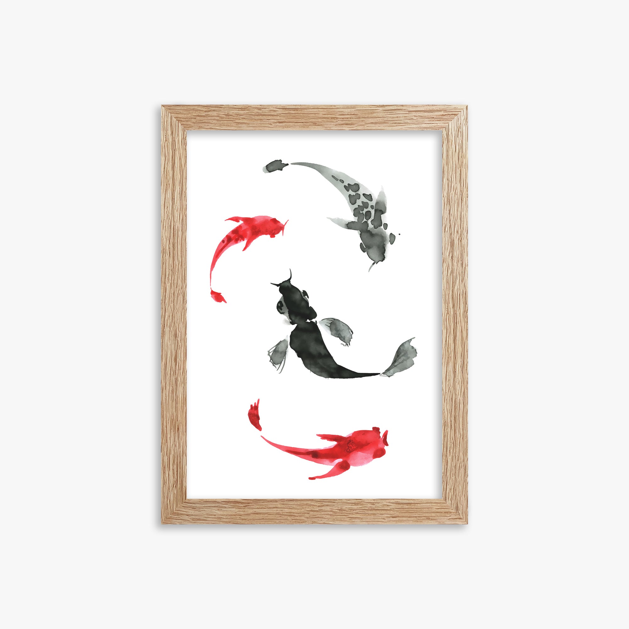 Koi Circling, 21x30cm Framed Poster With Raw Oak Frame