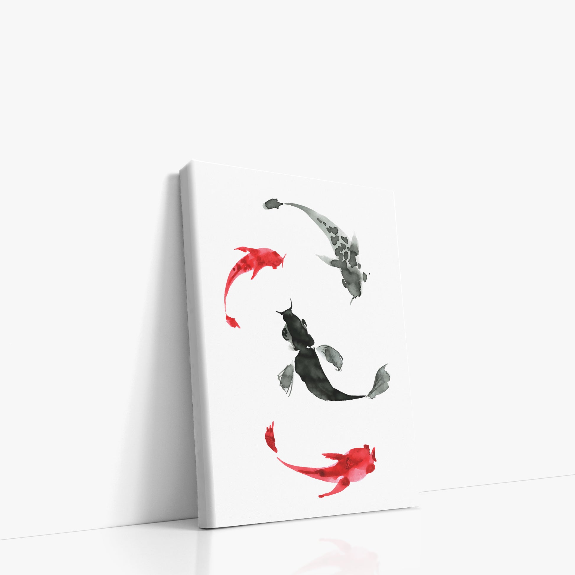 Koi Circling, 21x30cm Satin Canvas Poster Left Angle