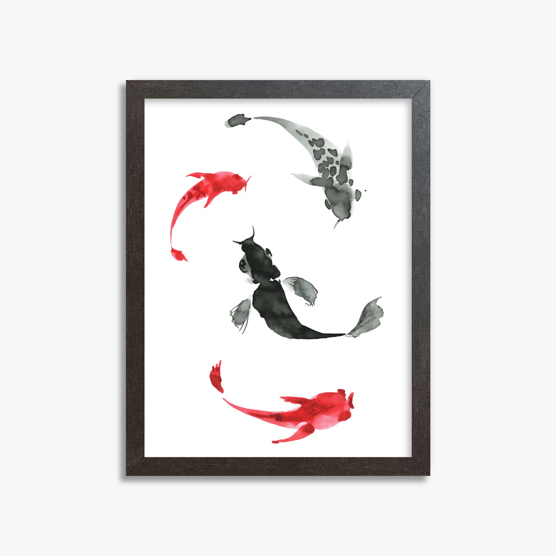 Koi Circling, 30x40cm Framed Poster With Espresso Frame