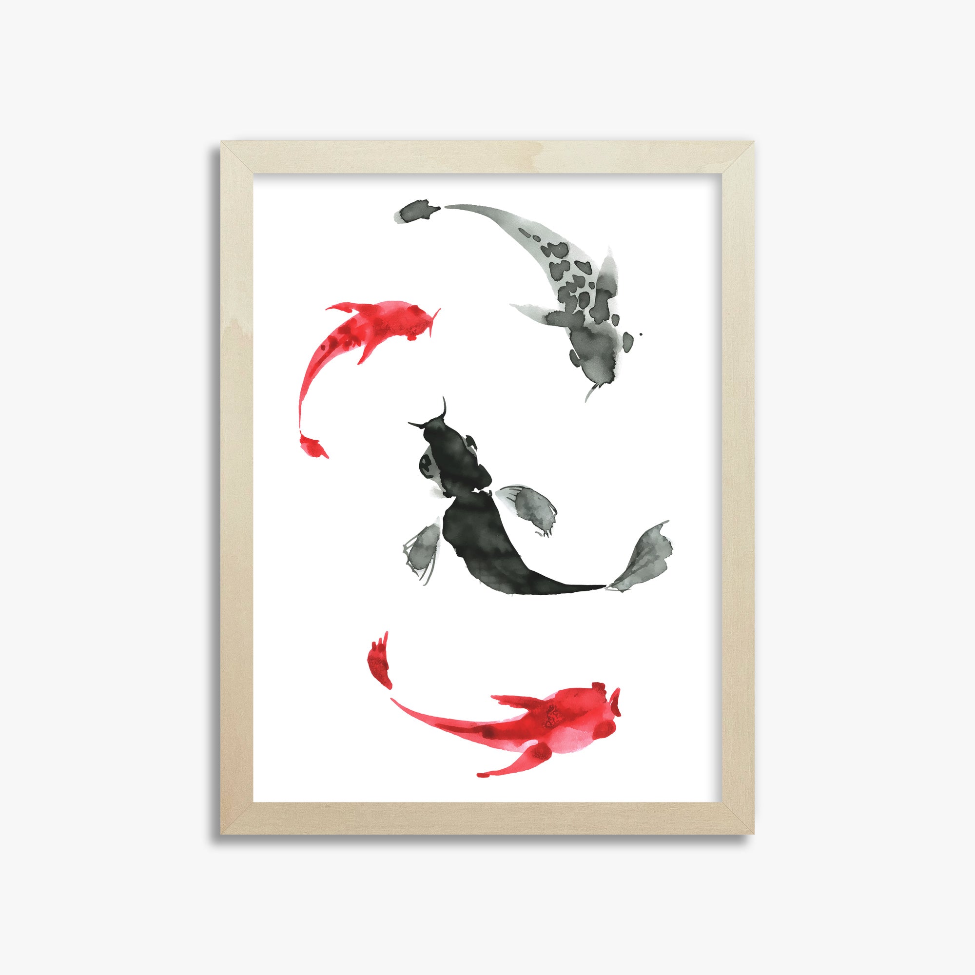 Koi Circling, 30x40cm Framed Poster With Lime Wood Frame