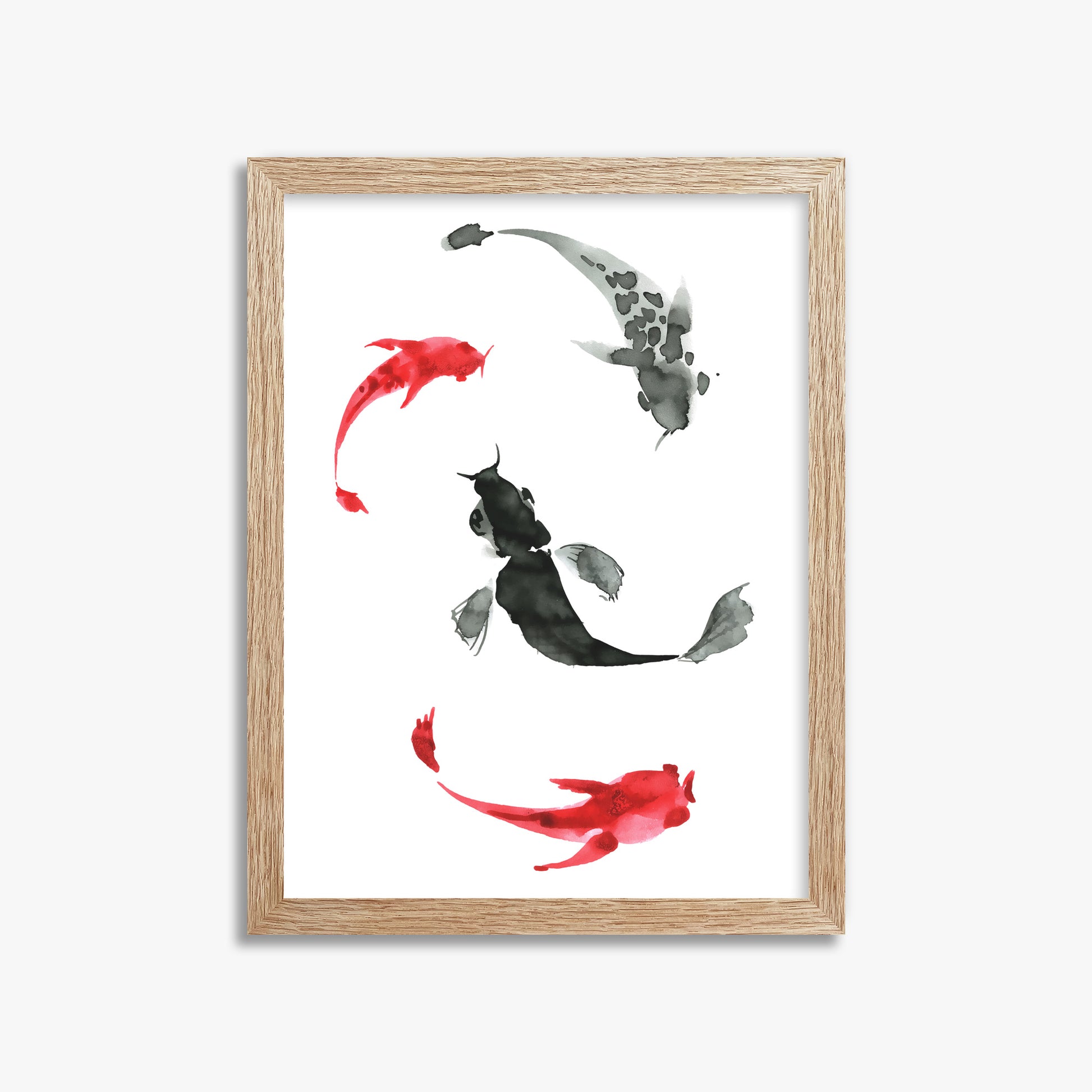 Koi Circling, 30x40cm Framed Poster With Raw Oak Frame