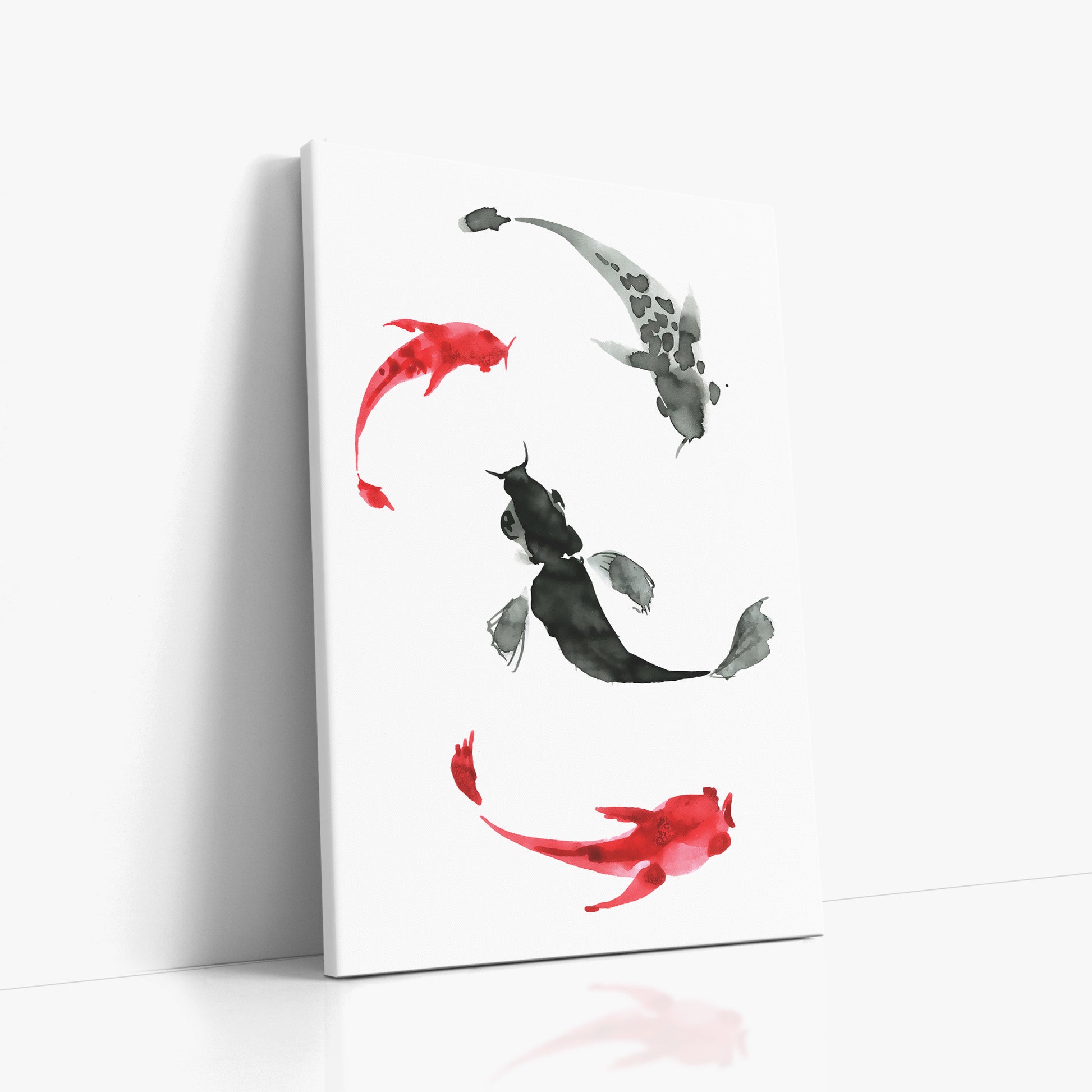 Koi Circling, 60x90cm Satin Canvas Poster Left Angle