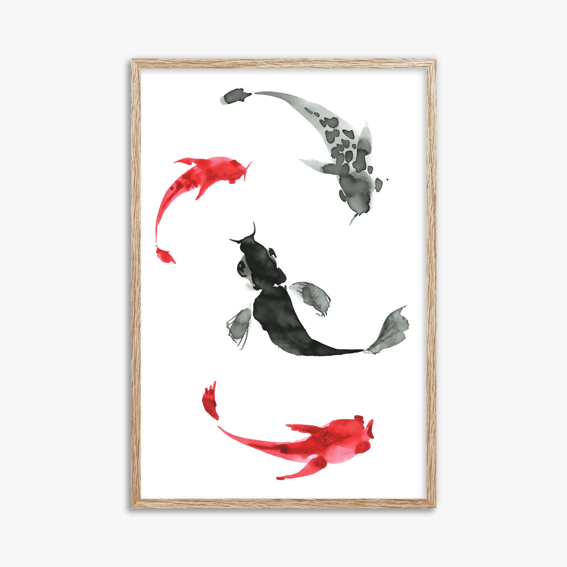 Koi Circling, 61x91cm Framed Poster With Raw Oak Frame