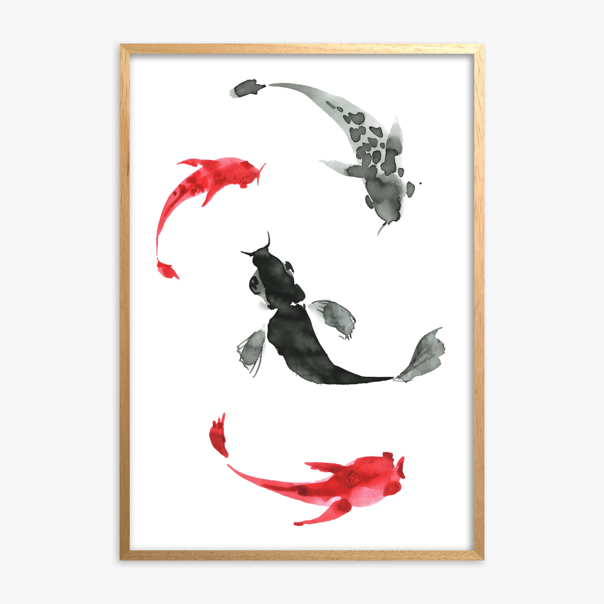 Koi Circling, Oak Framed Poster With Oak Frame