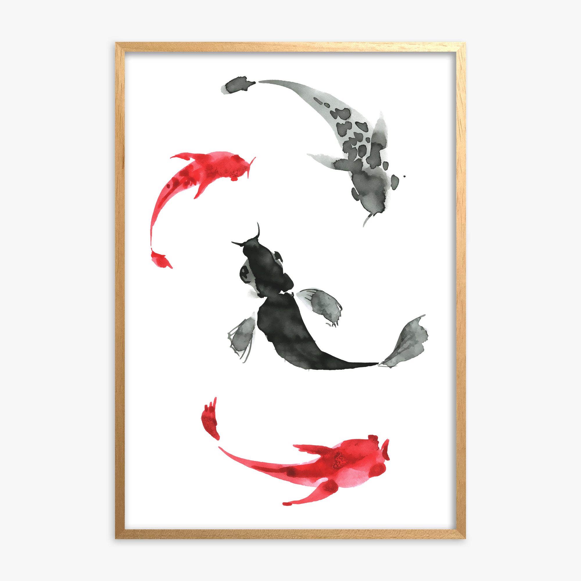Koi Circling, Oak Framed Poster With Oak Frame