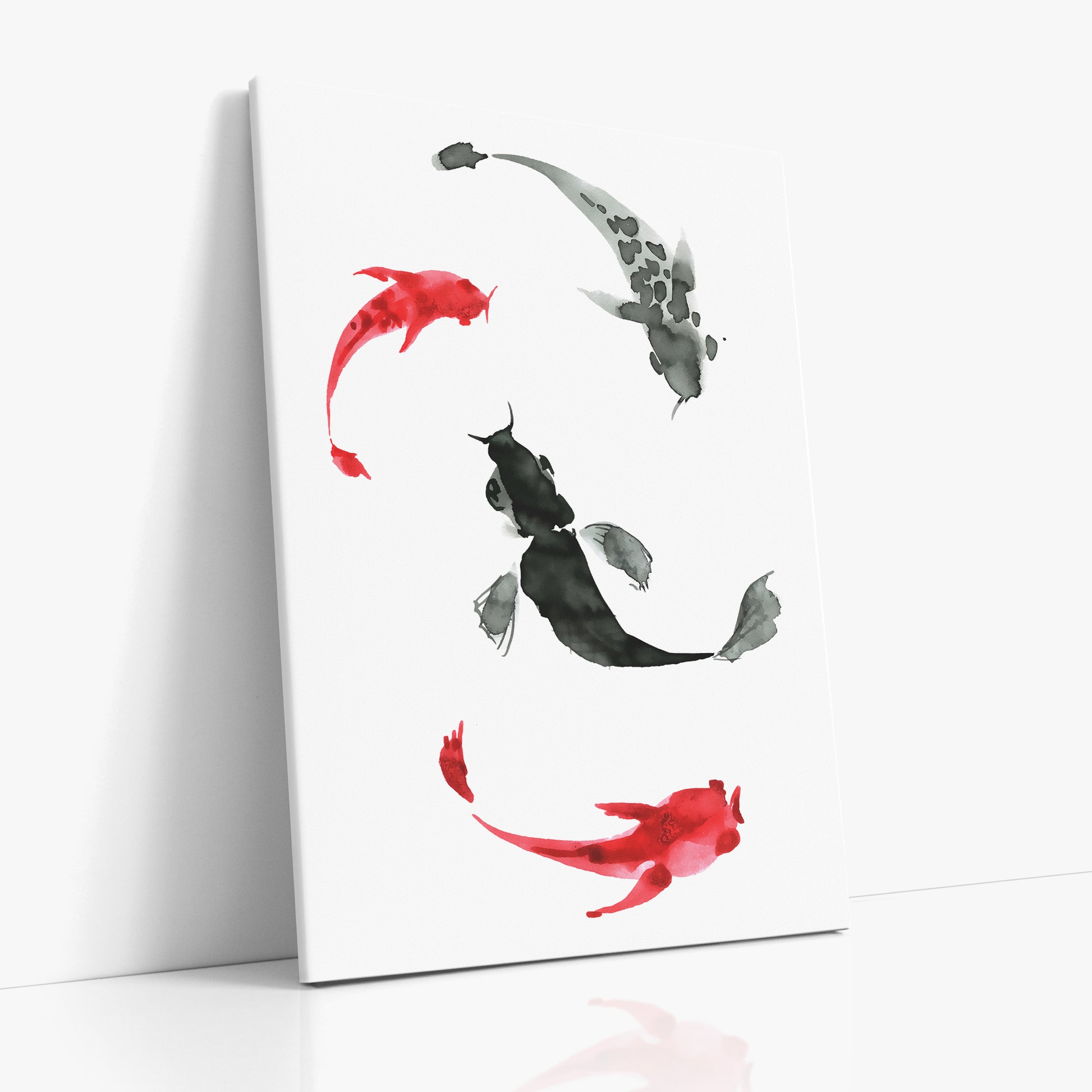 Koi Circling, 70x100cm Satin Canvas Poster Left Angle
