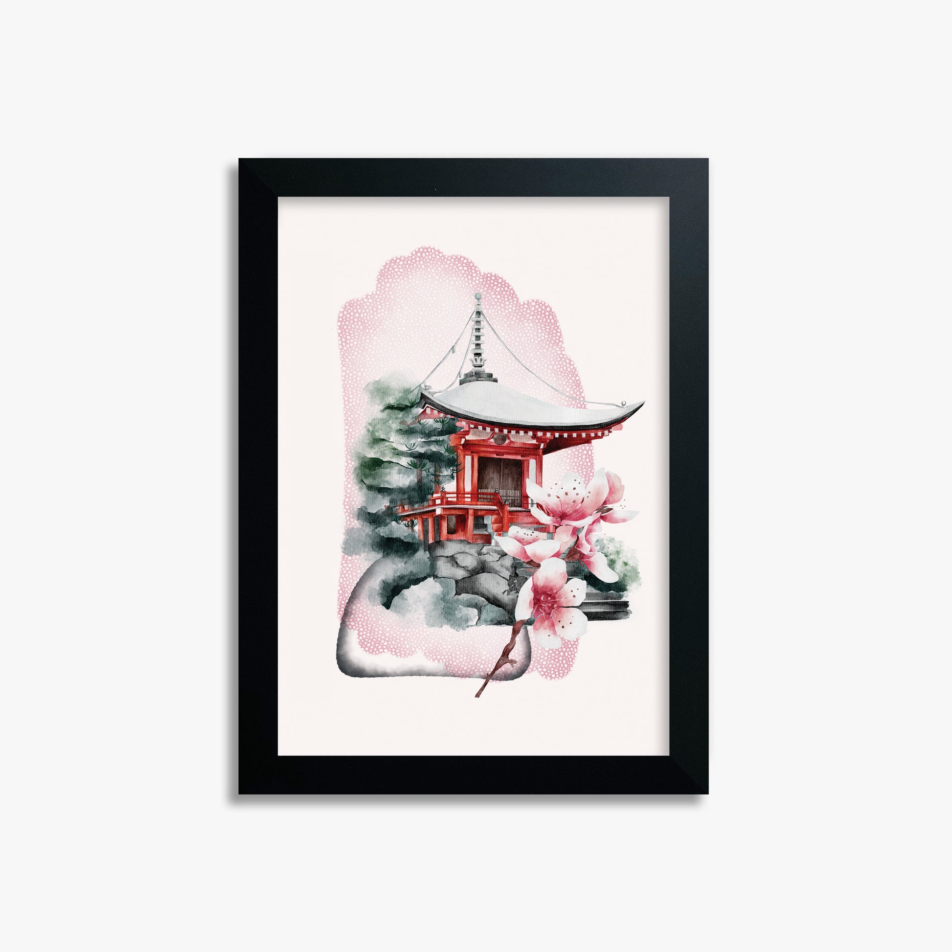 Flowery Shrine, 21x30cm Framed Poster With Black Frame