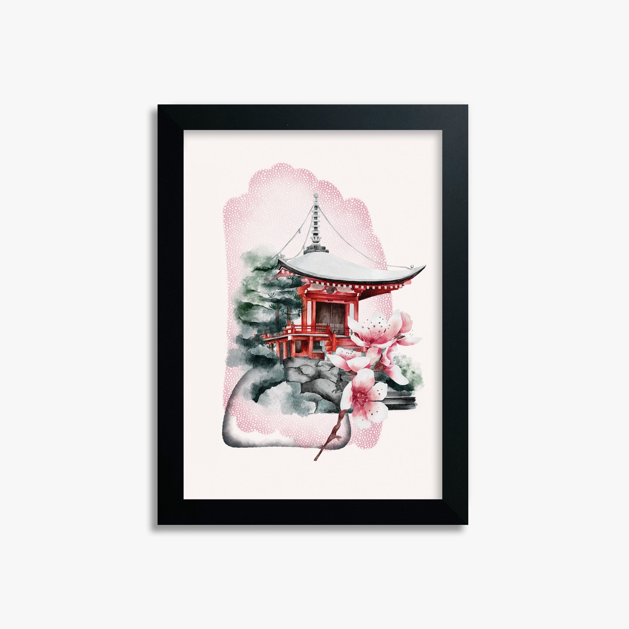 Flowery Shrine, 21x30cm Framed Poster With Black Frame
