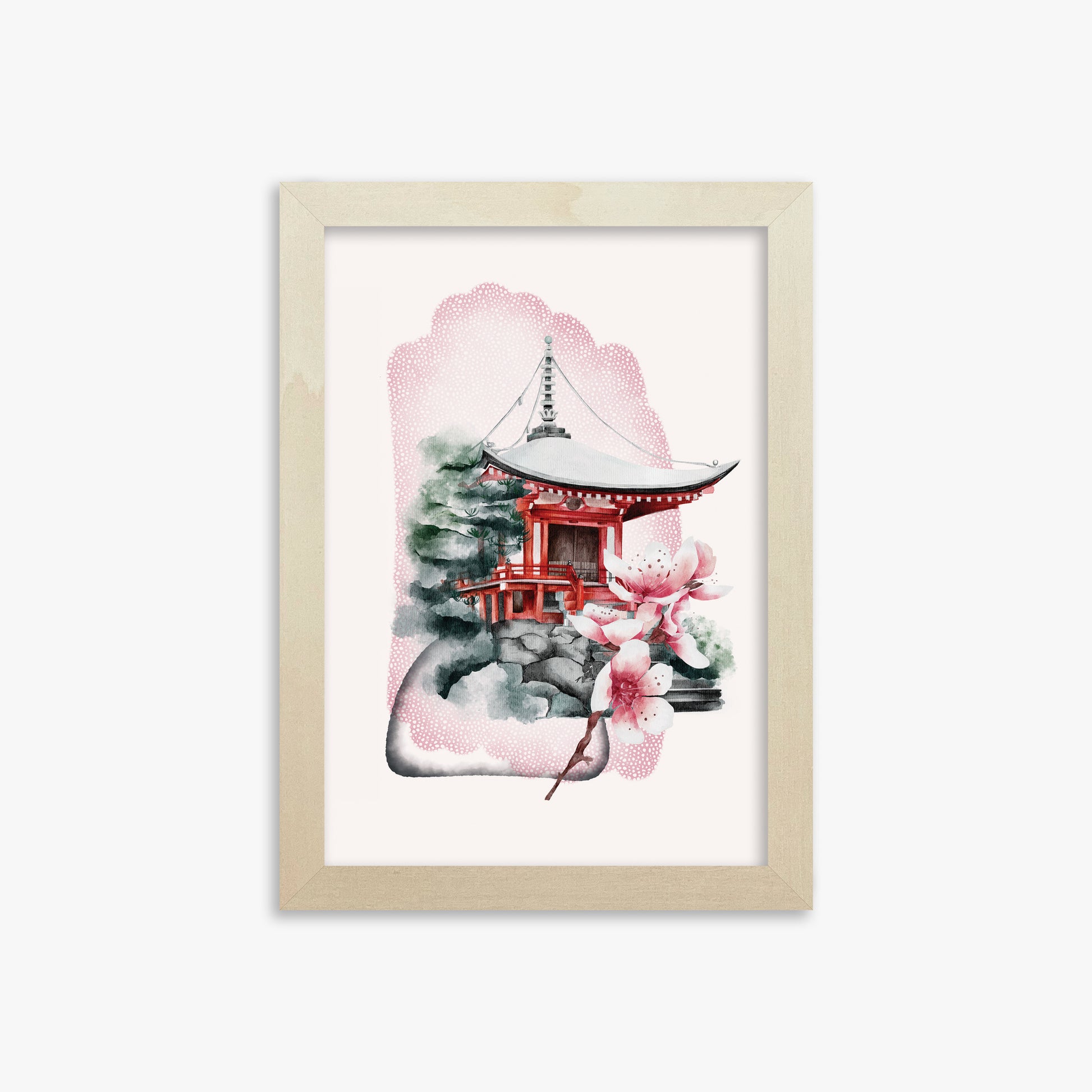 Flowery Shrine, 21x30cm Framed Poster With Lime Wood Frame