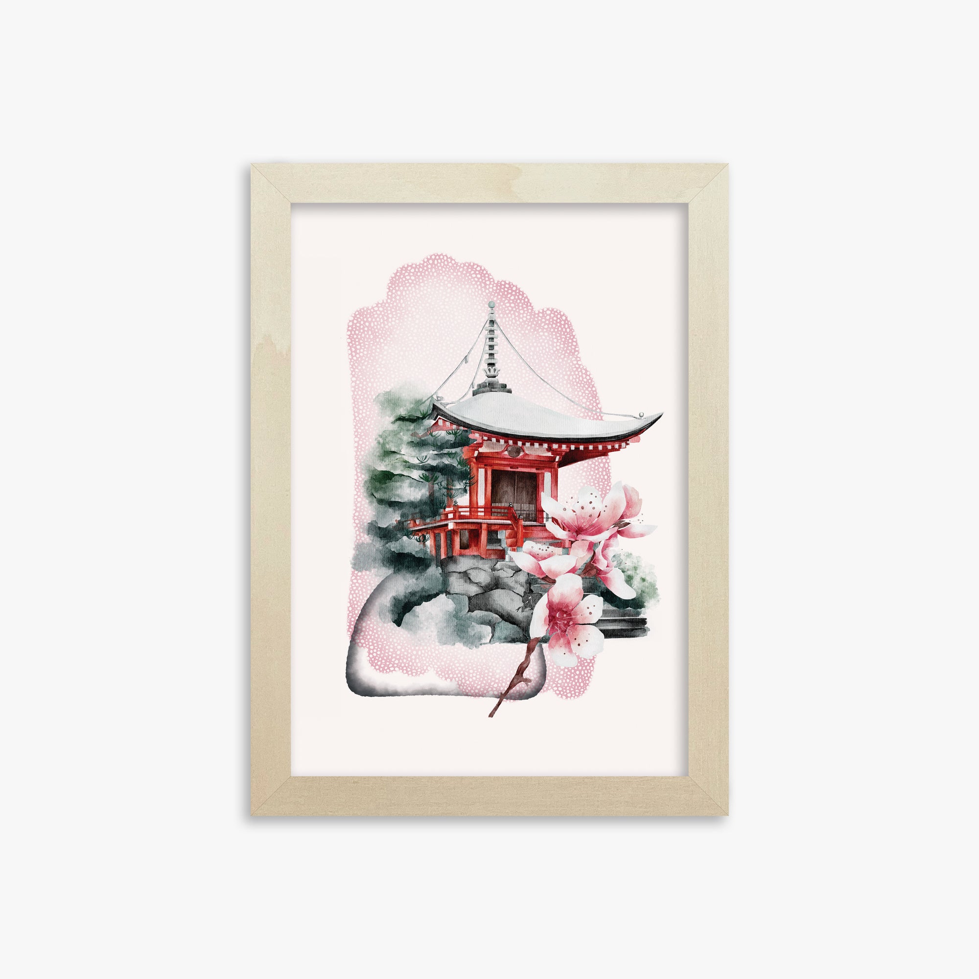 Flowery Shrine, 21x30cm Framed Poster With Lime Wood Frame