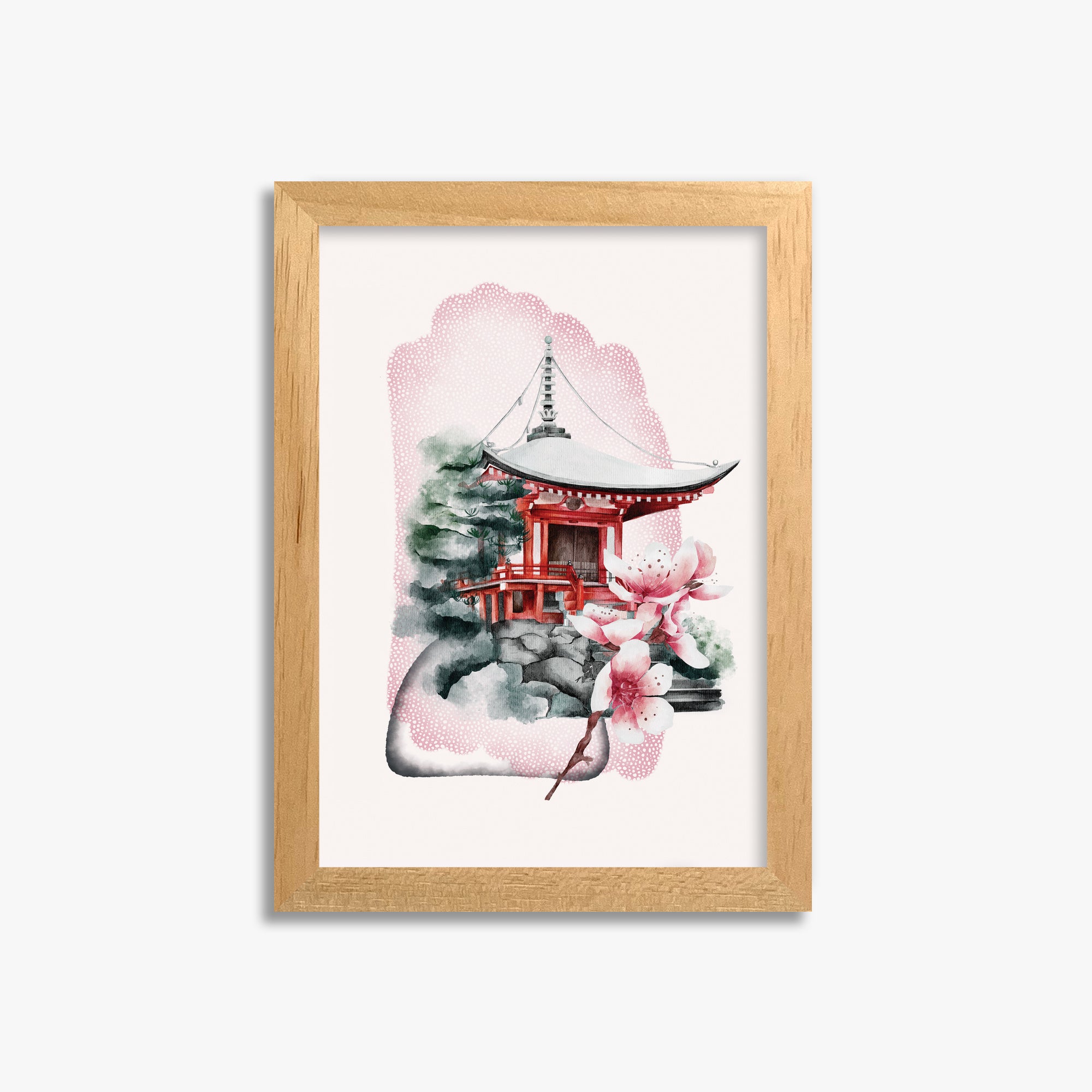 Flowery Shrine, 21x30cm Framed Poster With Oak Frame