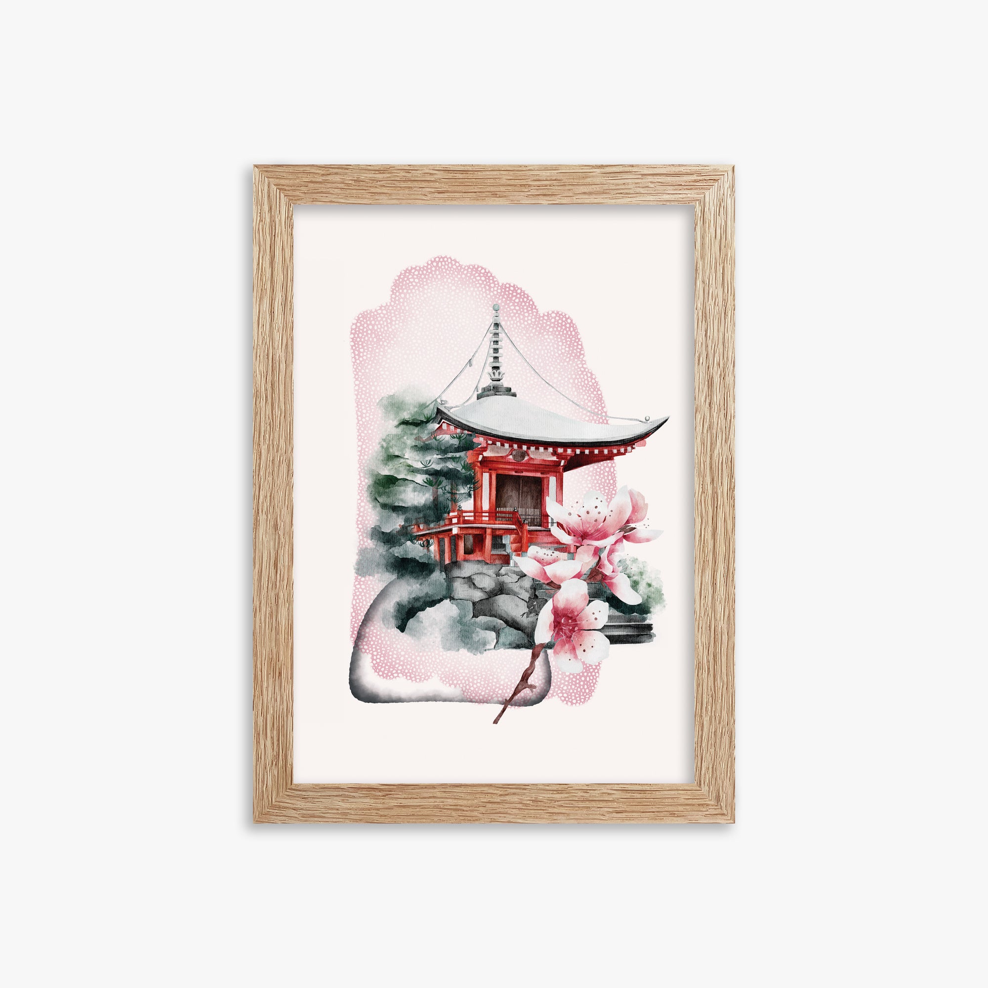 Flowery Shrine, 21x30cm Framed Poster With Raw Oak Frame