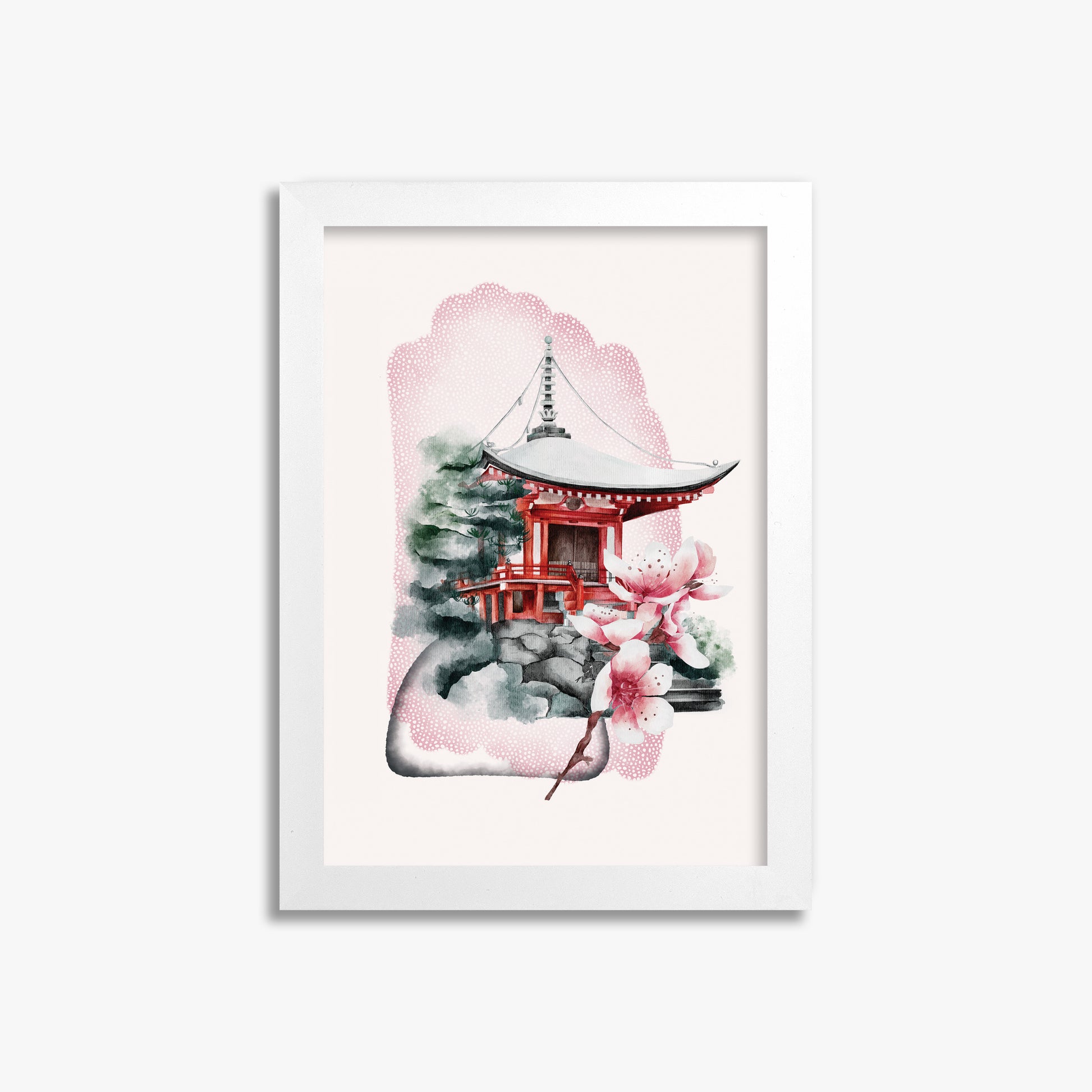 Flowery Shrine, 21x30cm Framed Poster With White Frame