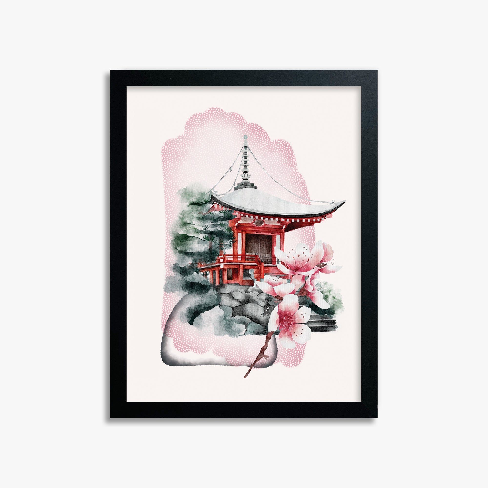 Flowery Shrine, 30x40cm Framed Poster With Black Frame
