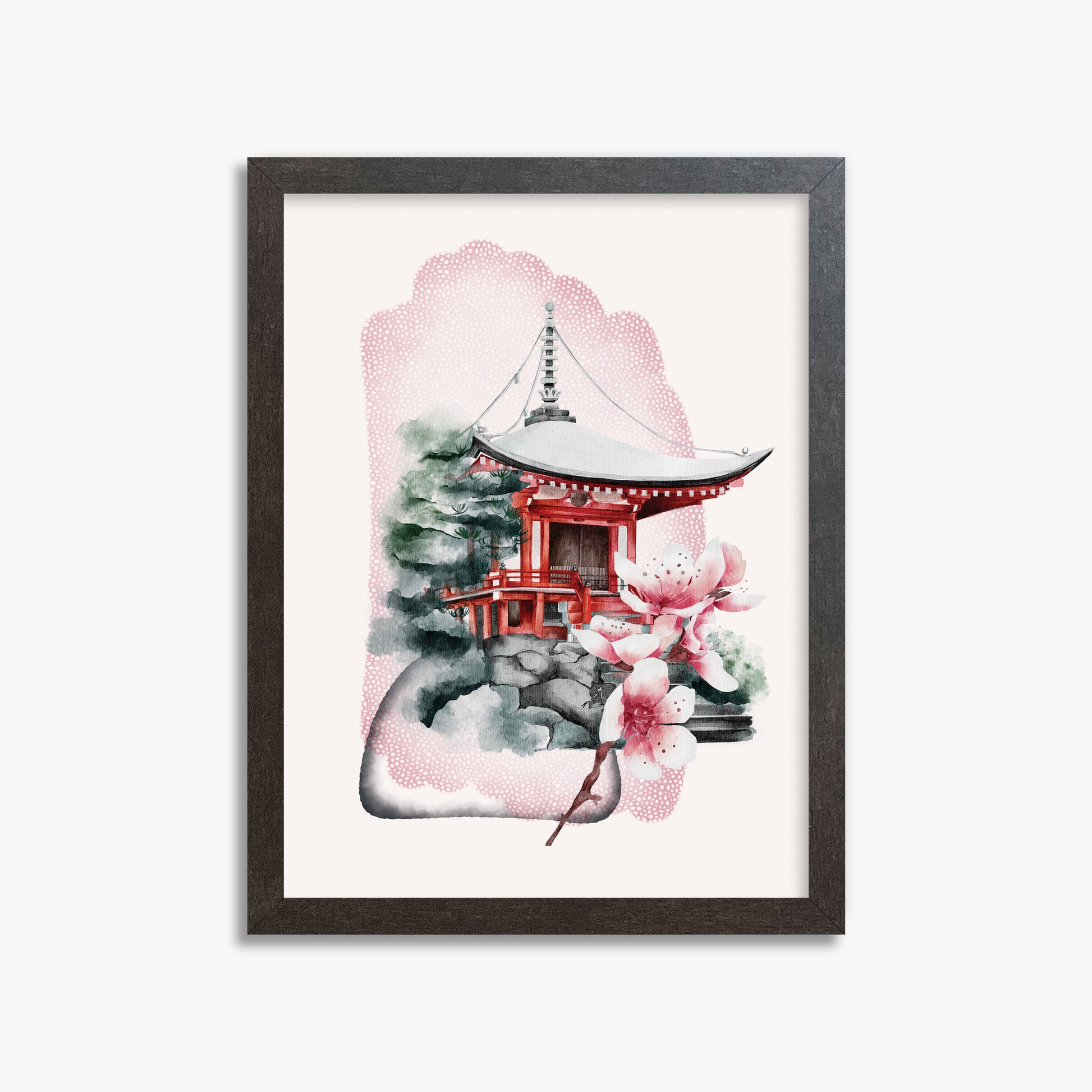Flowery Shrine, 30x40cm Framed Poster With Espresso Frame