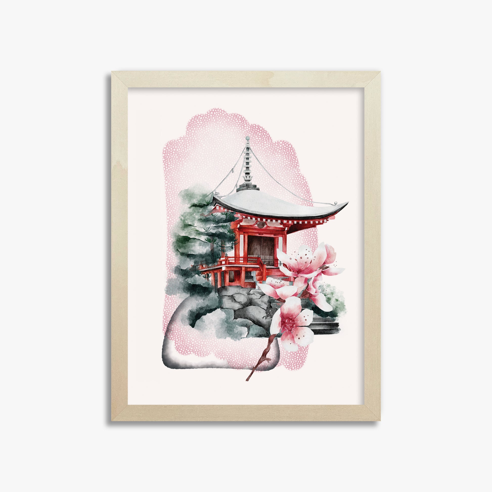 Flowery Shrine, 30x40cm Framed Poster With Lime Wood Frame