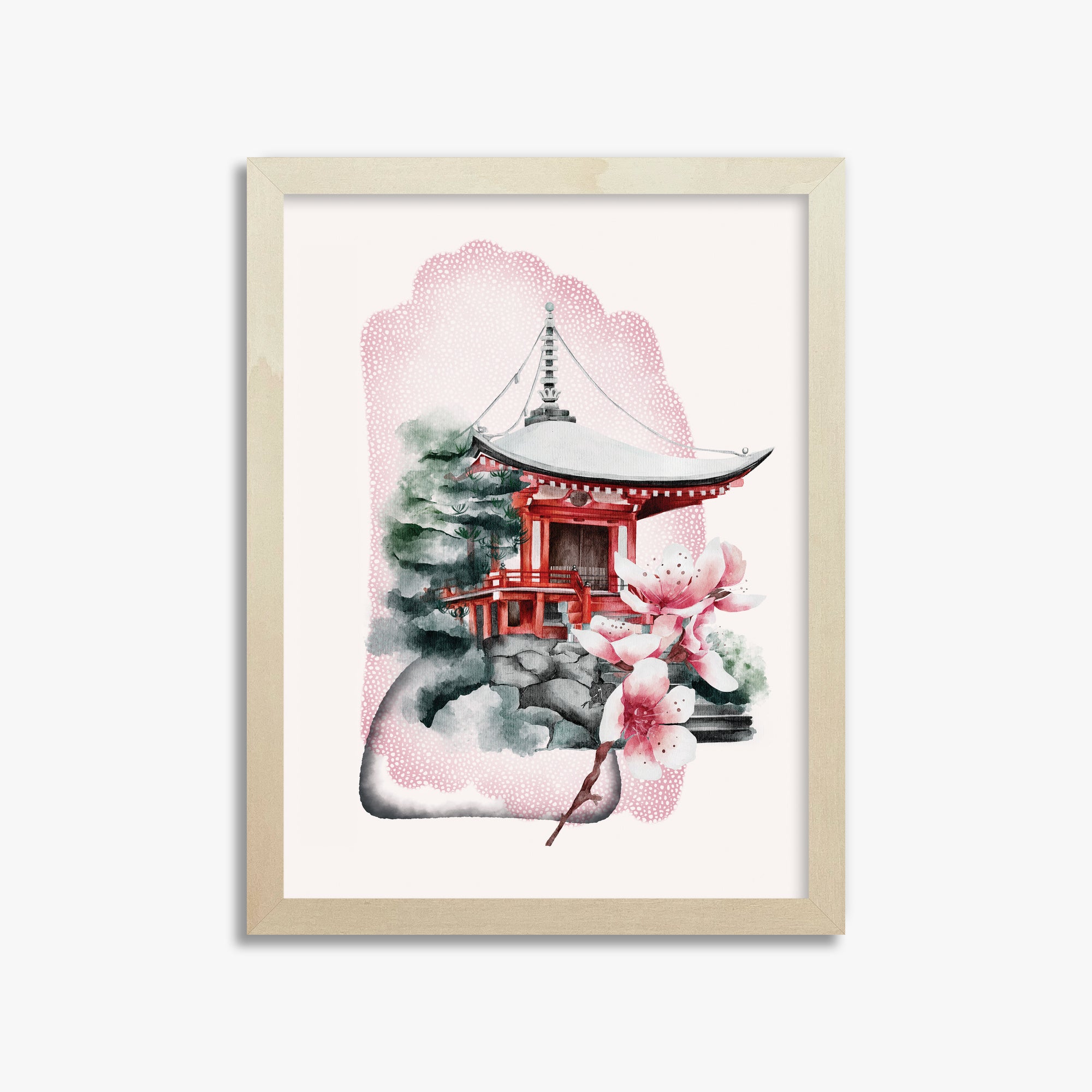 Flowery Shrine, 30x40cm Framed Poster With Lime Wood Frame