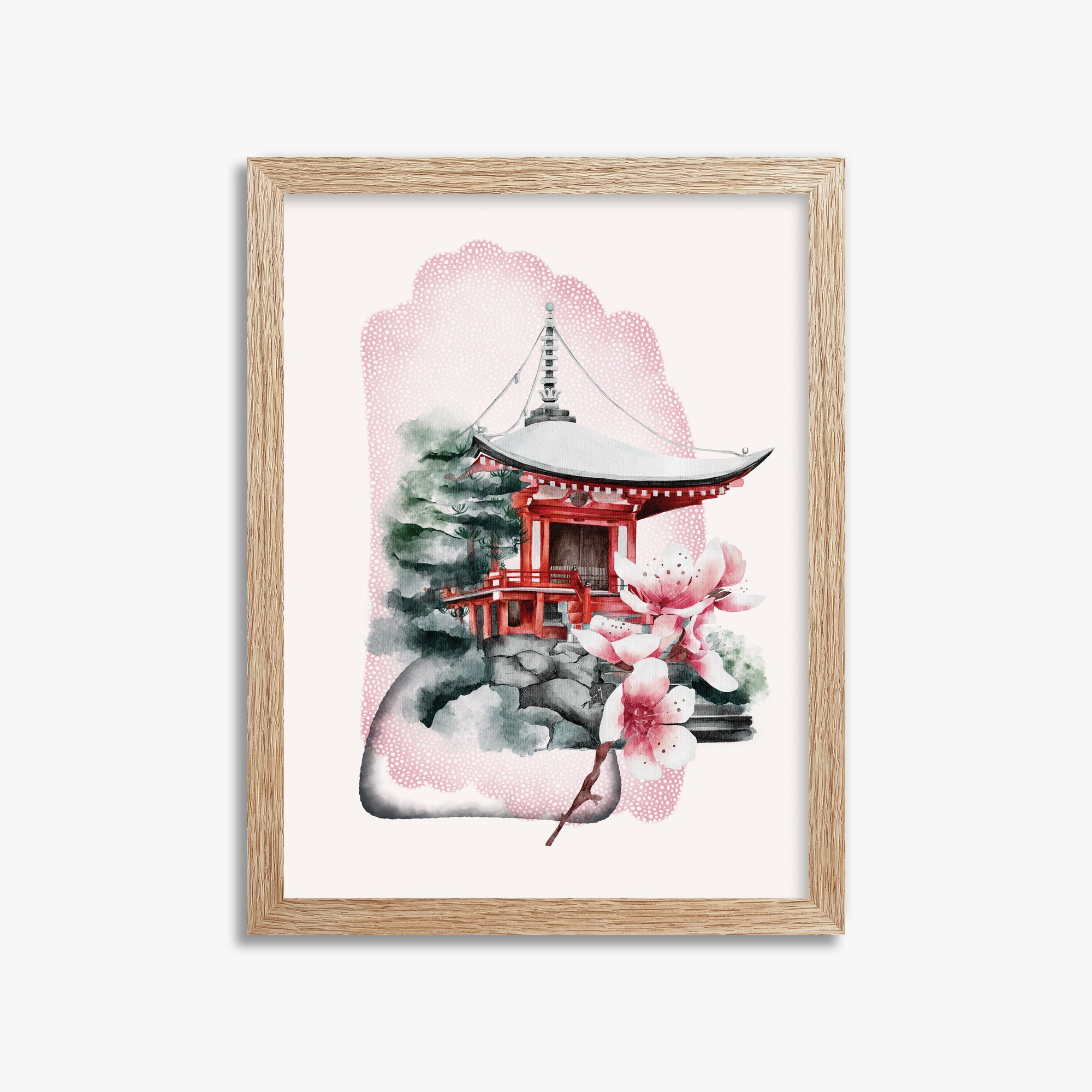 Flowery Shrine, 30x40cm Framed Poster With Raw Oak Frame